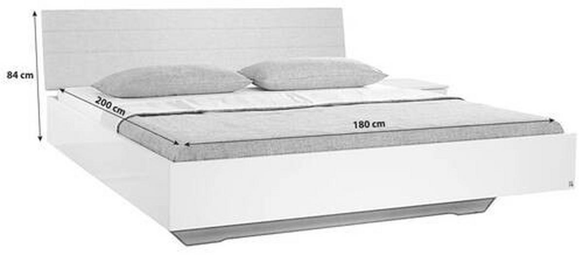 Holzbett 180x200cm Halle Weiß Hochglanz - Weiß Hochglanz/Grau, KONVENTIONELL, Holzwerkstoff/Textil (180/200cm) - Rauch Möbel