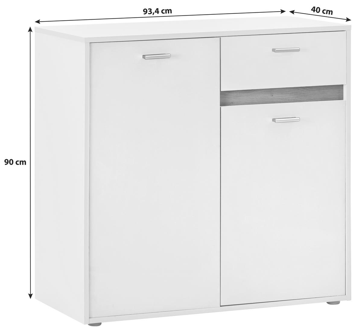 Kommode mit Bügelgriff B: 93,4 cm Slot 2t Hellgrau - Hellgrau, MODERN, Holzwerkstoff (93,4/90/40cm)