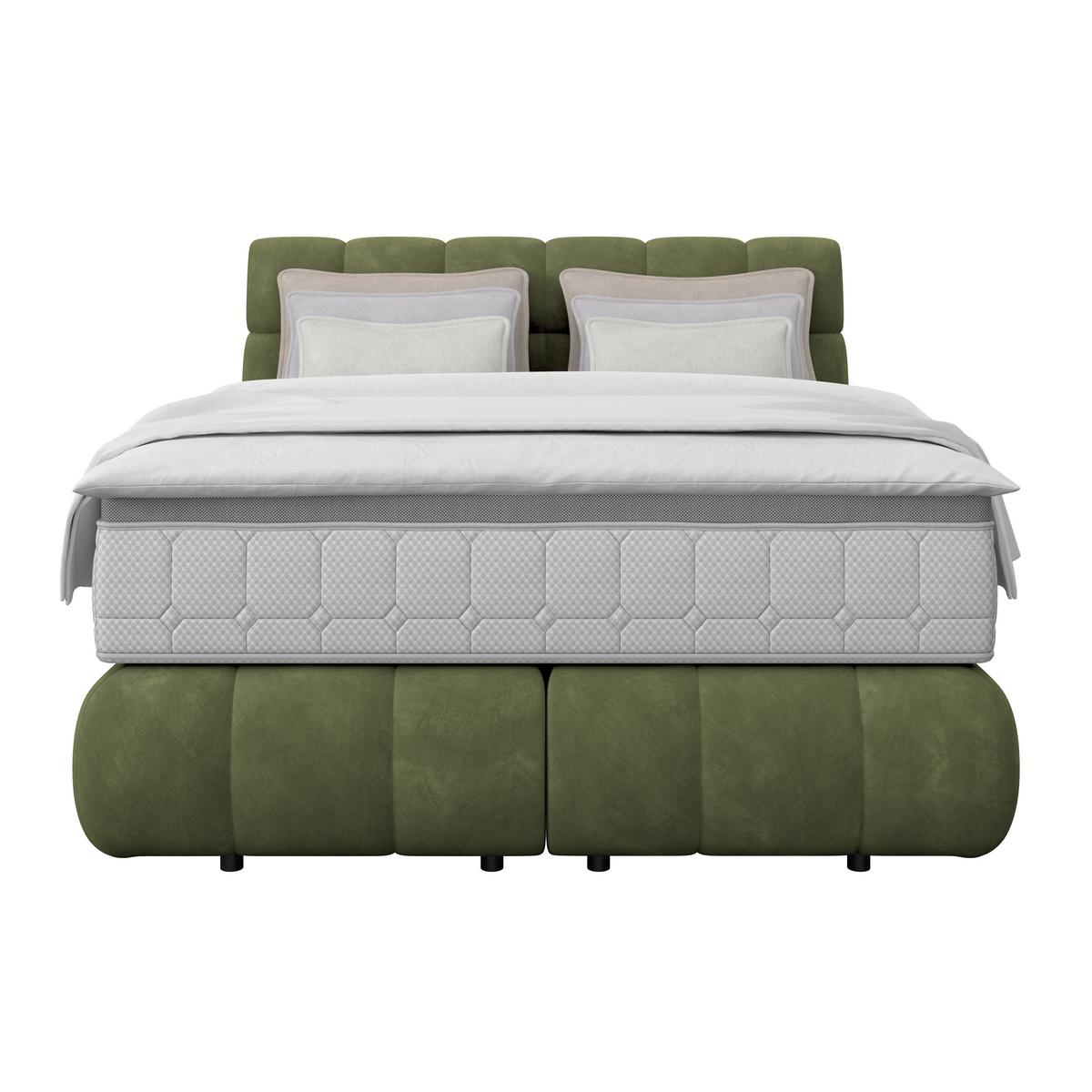 Boxspringbett Nobu Dunkelgrün, Lf: 140x200 cm - Dunkelgrün/Schwarz, Trend, Holz/Textil (140/200cm)