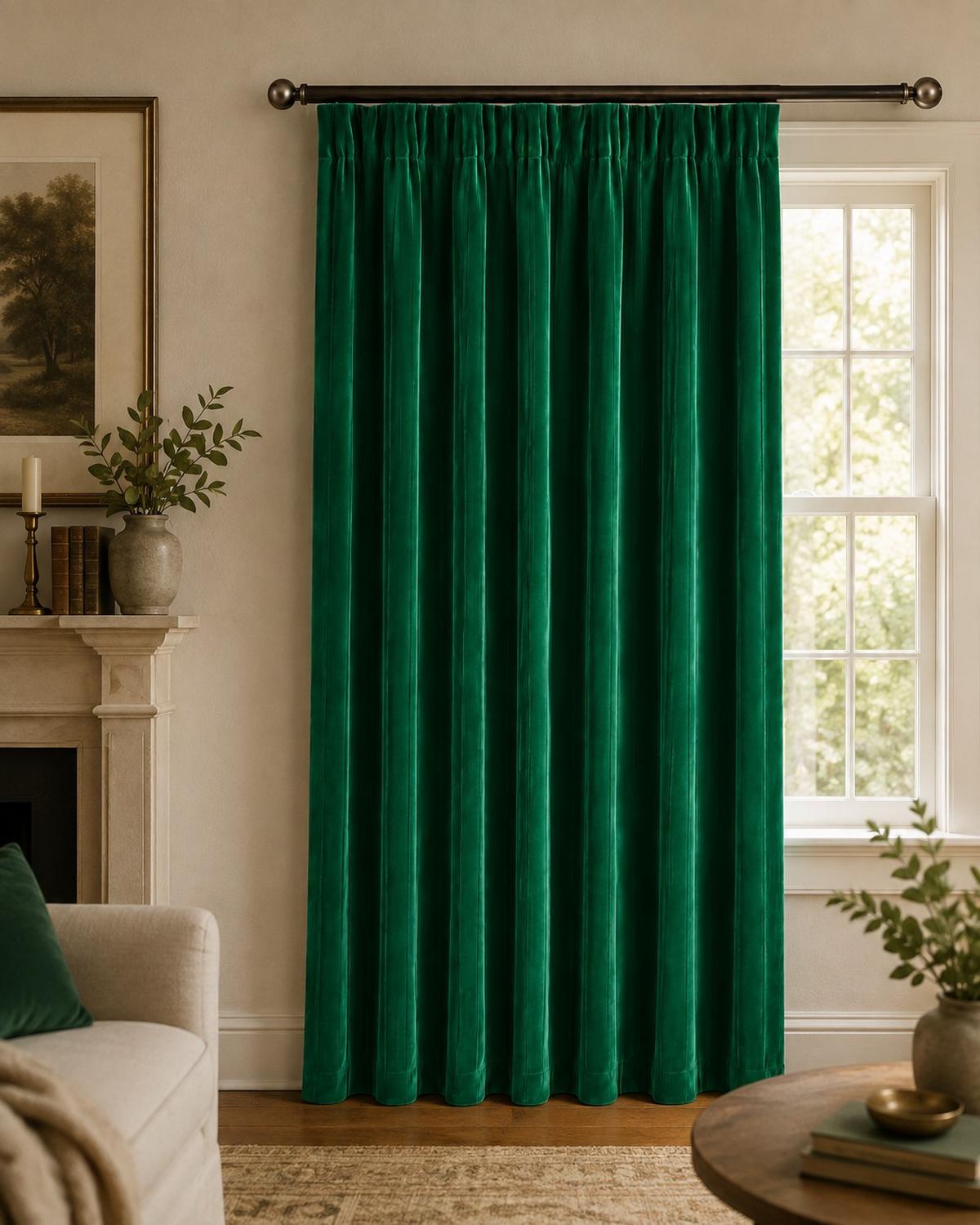 HOTOVÝ ZÁVES DEKO SAMT - smaragdovozelená, Basics, textil (140/245cm)