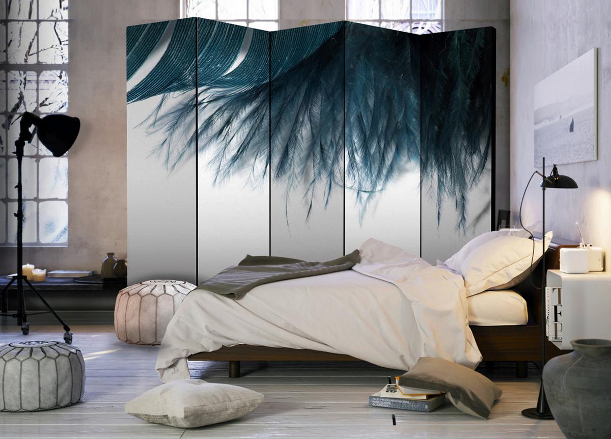 Paravent Blau Weiß B: 225 Cm - Blau/Weiß, Basics, Holz/Textil (225/172/3cm) - artgeist