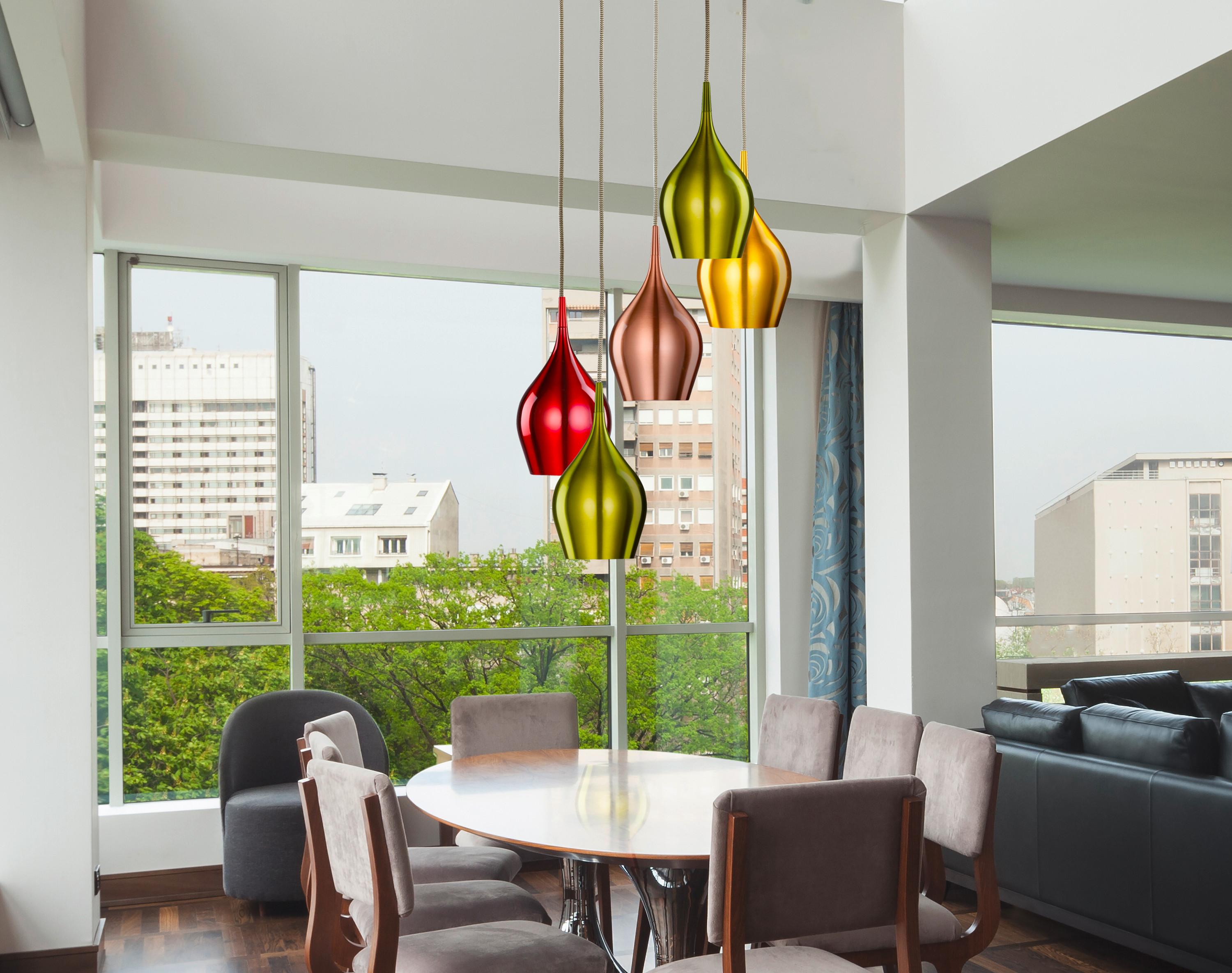 Pendelleuchte Vibrant H: 160 cm 5-Flammig, höhenverstellbar - Gelb/Weinrot, Design, Metall (30/160cm)