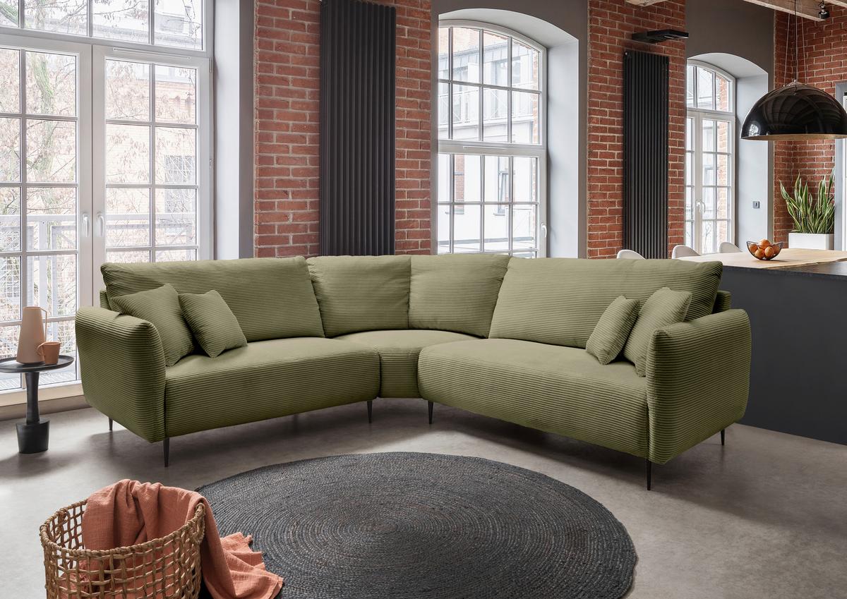 Ecksofa Vanilla mit Armteil- Verstellung, Olivgrün, 256x256 - Schwarz/Olivgrün, Design, Textil (256/256cm) - Livetastic