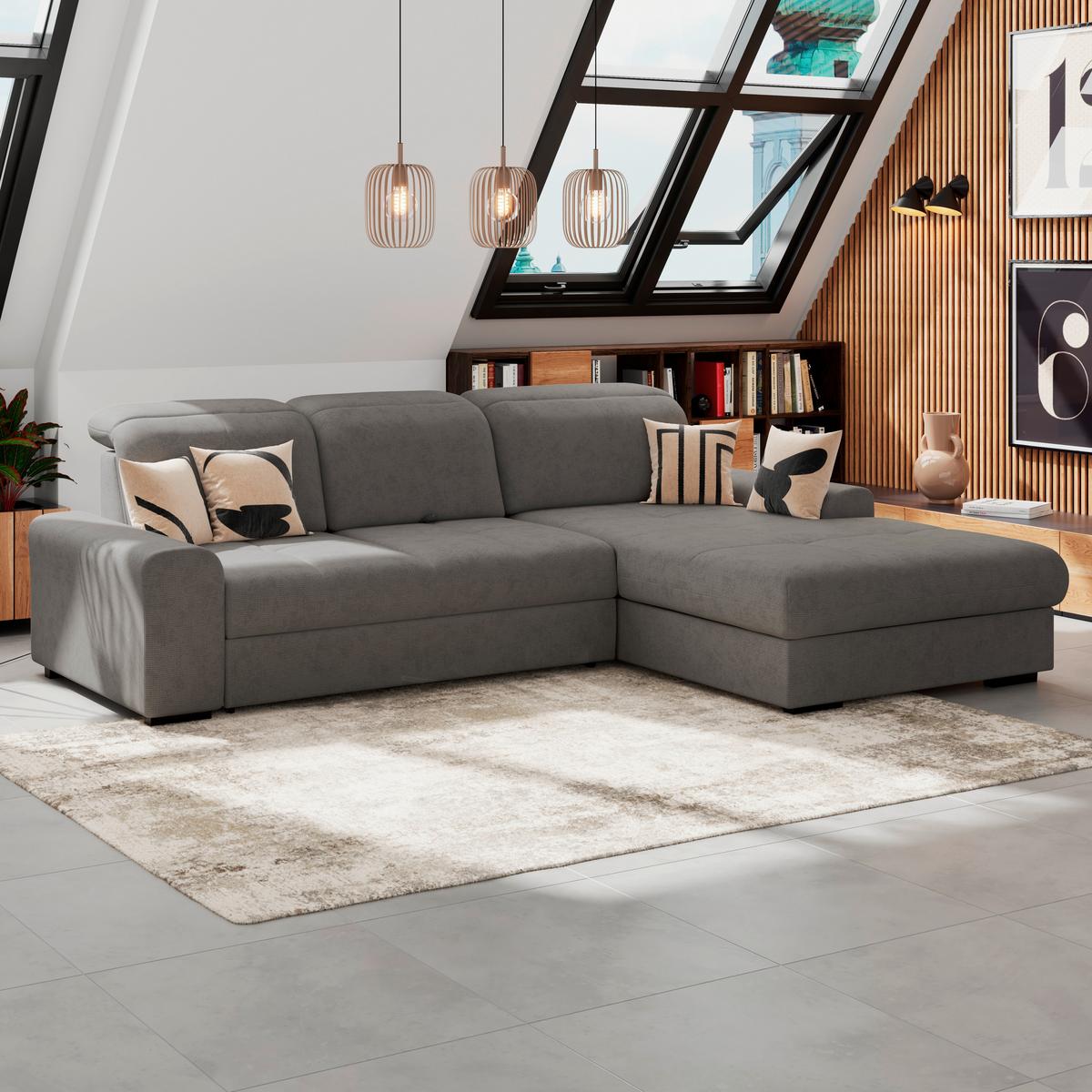 Ecksofa mit Bettfunktion Malaga new Chenille anthrazit - Anthrazit/Schwarz, KONVENTIONELL, Textil (286/203cm) - Ondega