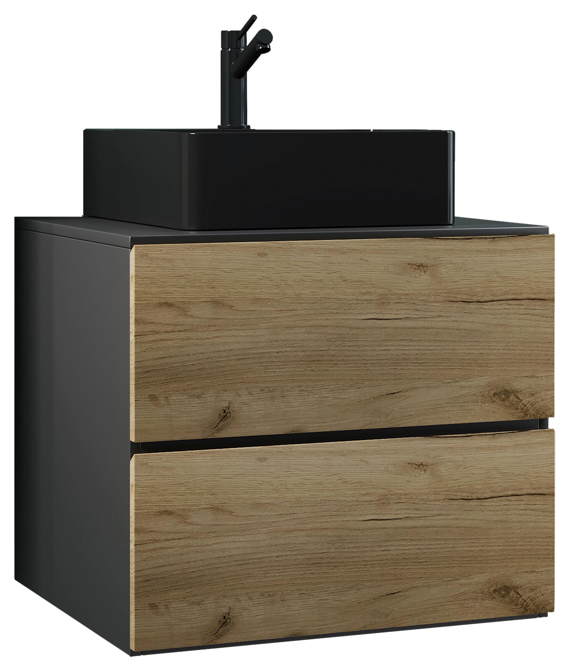 Waschtischkombi Lendas Bl S - Honigeiche/Anthrazit, MODERN, Keramik/Holzwerkstoff (61cm) - MID.YOU
