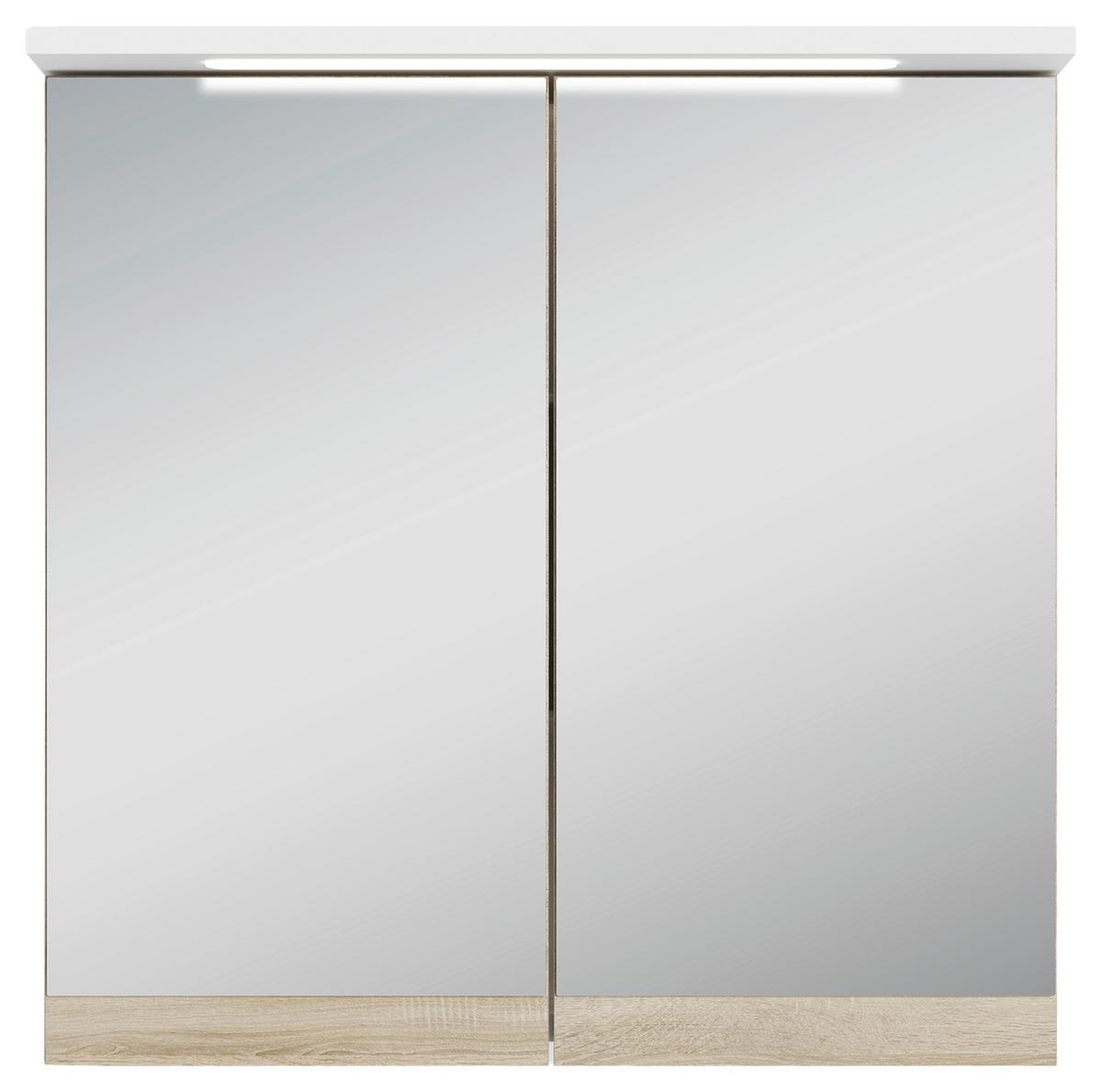 Spiegelschrank Marino mit Led 2-Türig BxHxT: 60x60x20 cm - Weiß/Sonoma Eiche, MODERN, Glas/Holzwerkstoff (60/60/20cm) - MID.YOU