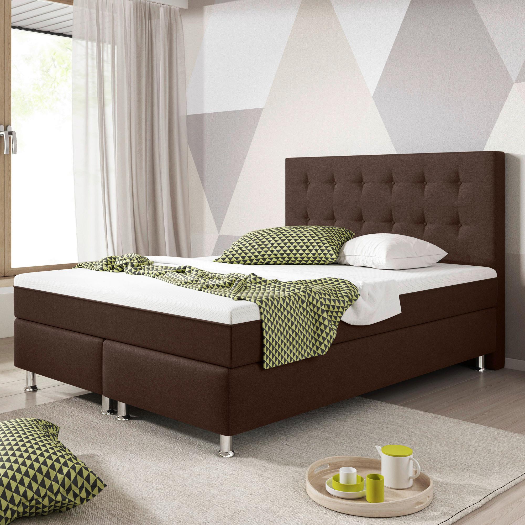 Boxspringbett Köln Plus-F - Silberfarben/Braun, KONVENTIONELL, Textil (140/115/210cm) - MID.YOU