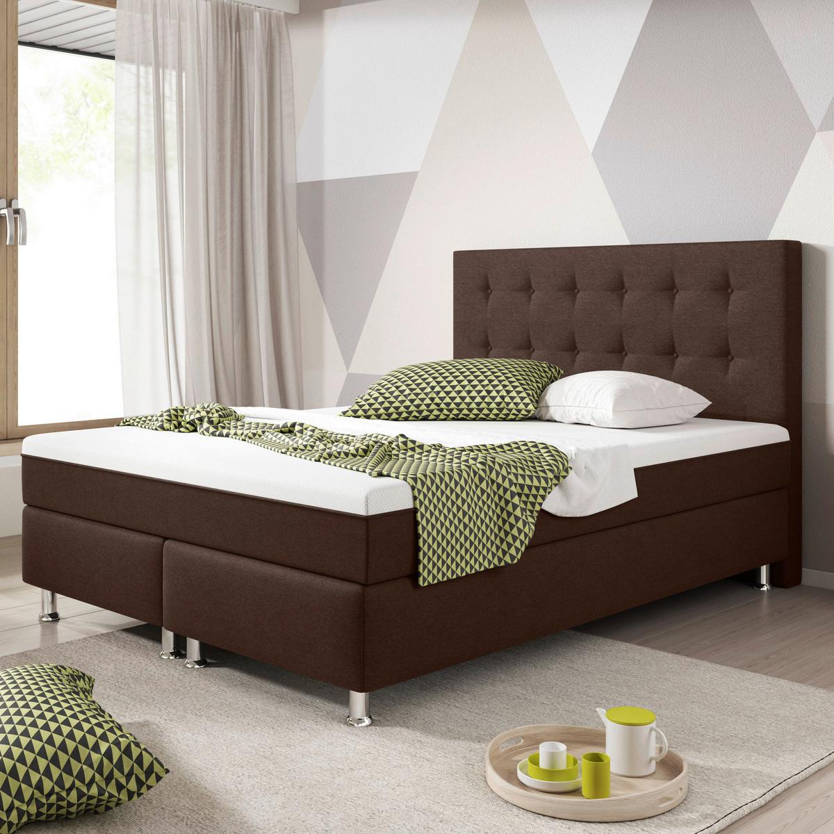 Boxspringbett Köln Plus-F - Silberfarben/Braun, KONVENTIONELL, Textil (140/115/210cm) - MID.YOU