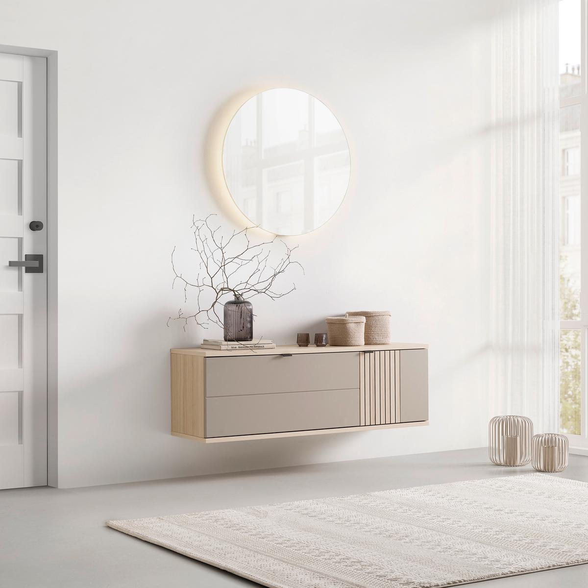 Závěsná skřiňka PISA Taupe/dekor dub - barvy dubu/černá, Moderní, kov/kompozitní dřevo (133/43/38cm) - Mömax