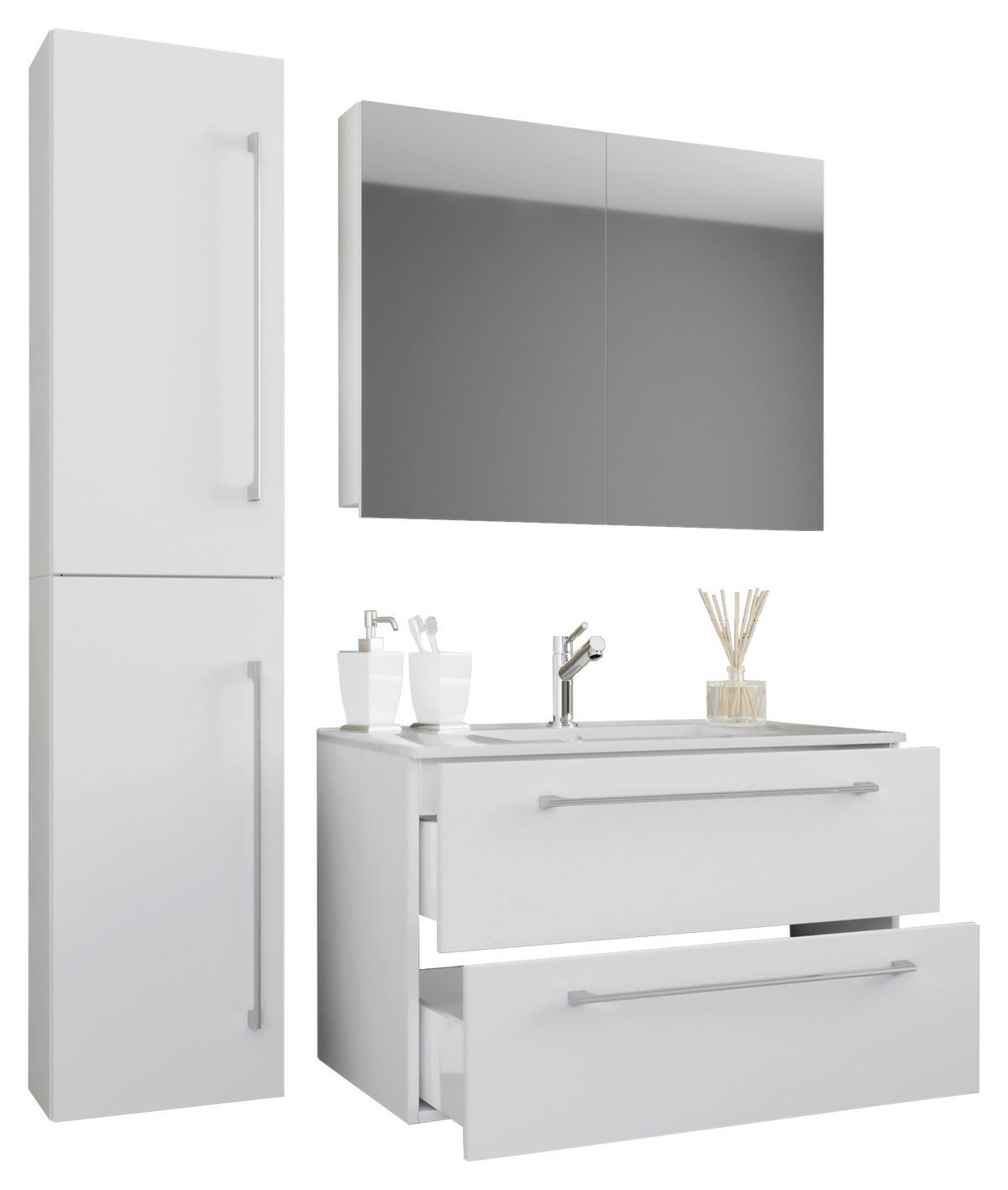 Badezimmer Badinos 4-Teilig Weiß B: 81 cm - Weiß, MODERN, Keramik/Holzwerkstoff (113cm) - MID.YOU