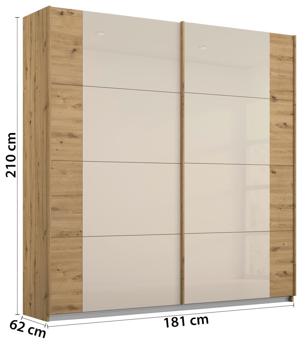 Schwebetürenschrank Artemis B: 181 Cm Champagner/eiche - Champagner/Eiche Artisan, MODERN, Glas/Holzwerkstoff (181/210/62cm) - Rauch Möbel