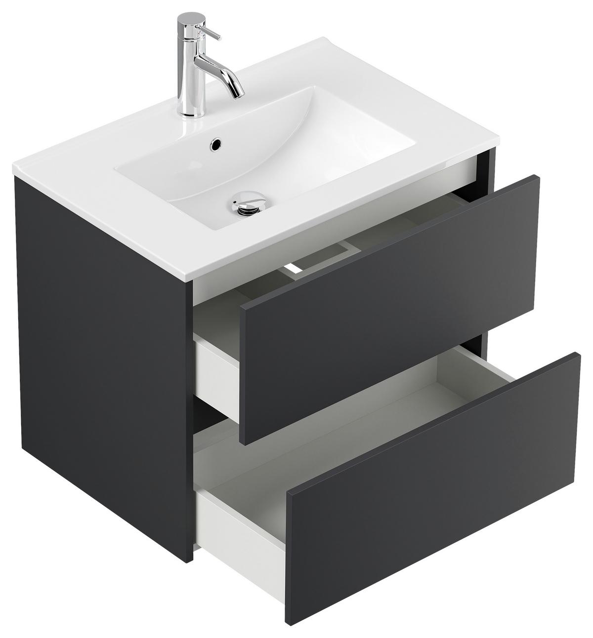 BADEZIMMER Limes, Graphitfarben B: 70 cm - Graphitfarben/Weiß, Basics, Keramik/Holzwerkstoff (70cm) - MID.YOU