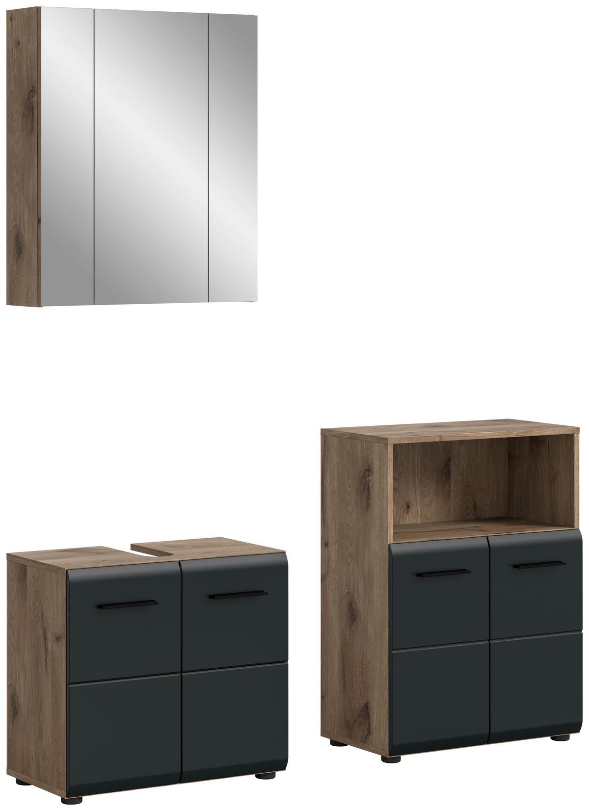 Kúpeľňa Ice 3-dielna, čierna/Dub tmavy - čierna/tmavý dub, Basics, kompozitné drevo/plast (120cm) - MID.YOU