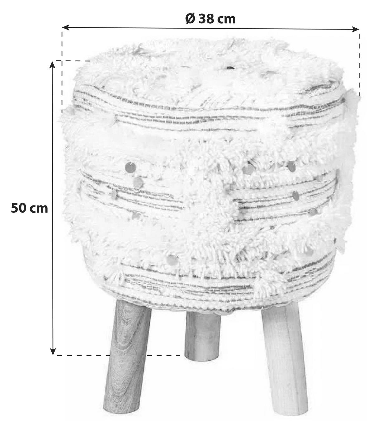 Hocker Bohist Makramee/ Echtholz Creme/olivgrün H:50cm - Creme/Olivgrün, Trend, Holz/Textil (38/50/38cm) - Kayoom