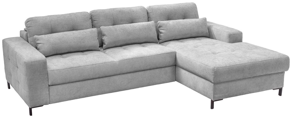 Ecksofa Bonito, Hellgrau Schenkel: 255x176 cm - Hellgrau/Schwarz, Design, Textil (260/176cm) - Livetastic