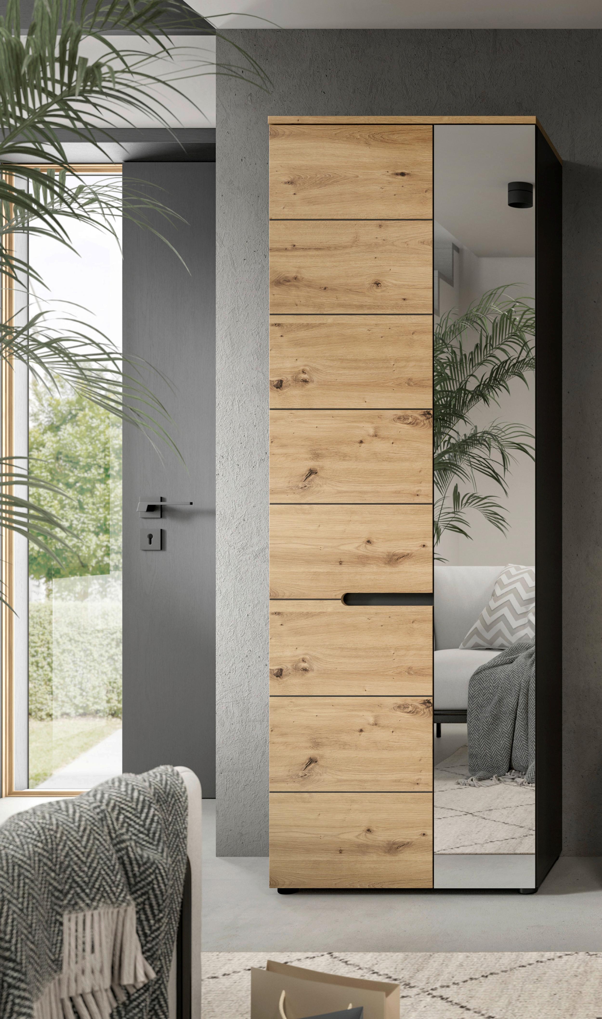 Garderobenschrank Basalt Grau Nb, Artisan Nb - KONVENTIONELL, Glas/Holzwerkstoff (65/190/37cm) - MID.YOU