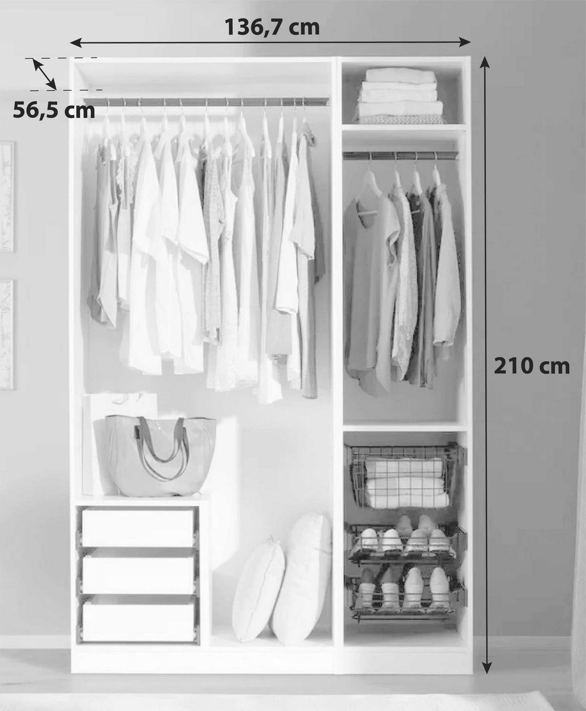 Offener Kleiderschrank 136,7 cm Unit Weiß - Weiß, MODERN, Holzwerkstoff (136,7/210/56,5cm) - Ondega