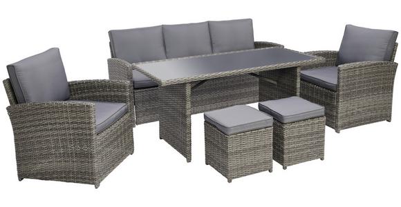 Loungegarnitur 6-Tlg Malta Rattan-Optik/Glas mit Kissen - Dunkelgrau/Grau, MODERN, Glas/Kunststoff (145/68/70cm) - Beldano