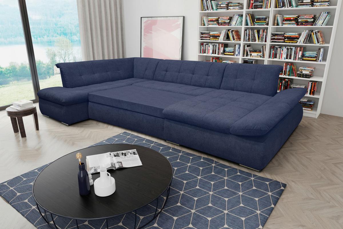 Wohnlandschaft Moric mit Schlaffunktion Dunkelblau - Chromfarben/Dunkelblau, KONVENTIONELL, Textil (216/353/172cm) - MID.YOU
