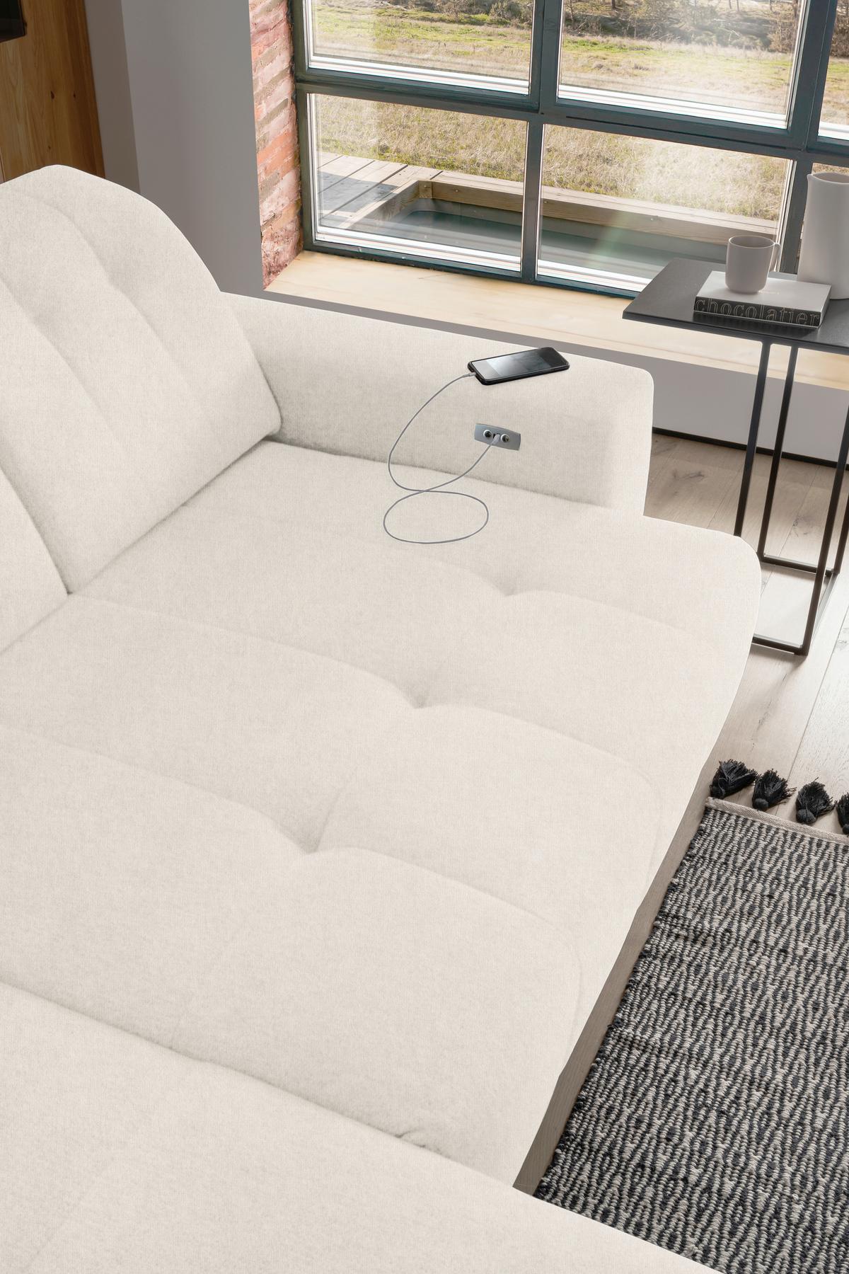 Ecksofa Mit Usb Anschluss Sano, Creme, S: 180x258 Cm - Creme/Schwarz, MODERN, Textil (180/258cm) - Livetastic