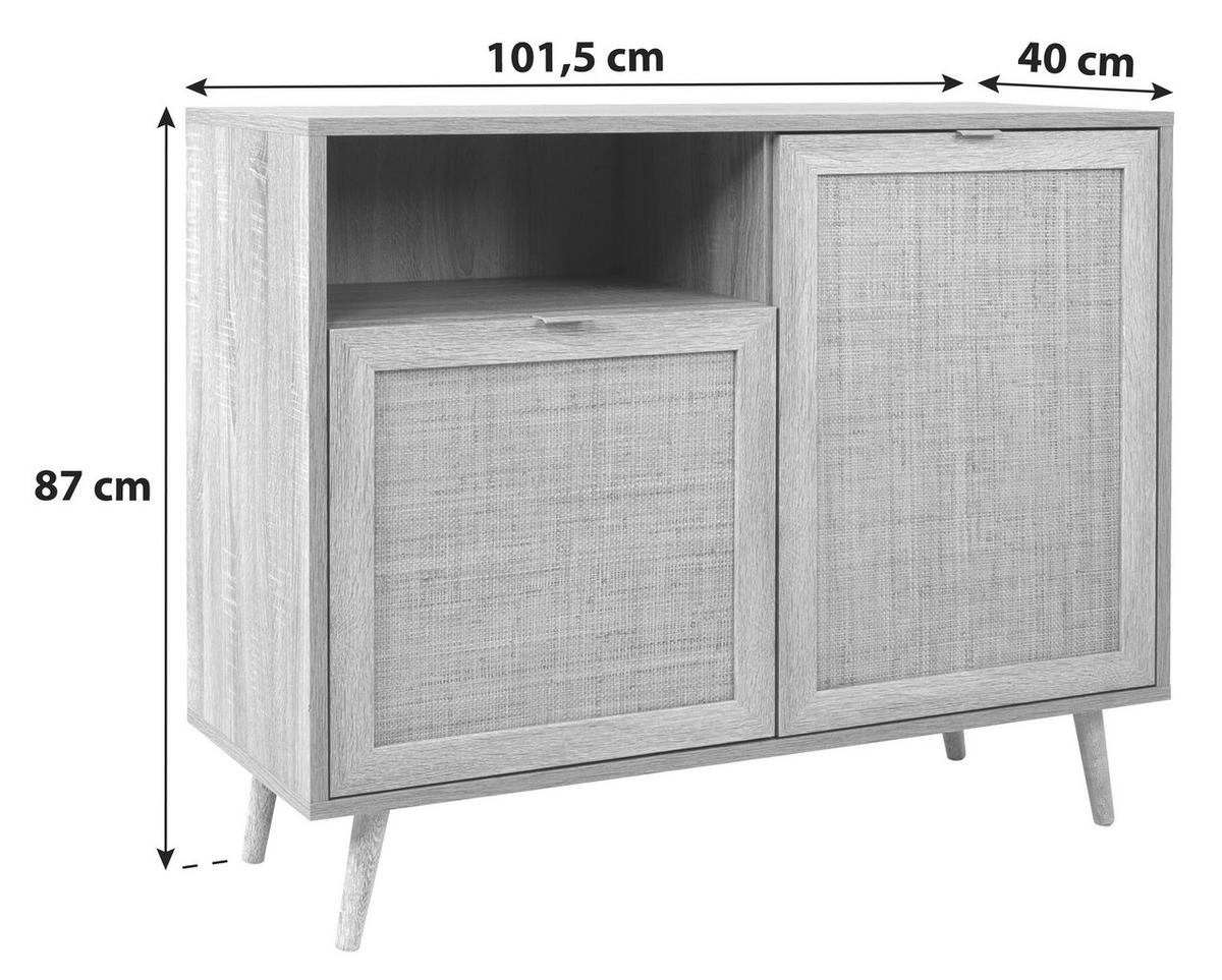 Kommode B 101,5 cm Bali, Sonoma Eiche/Geflechtsoptik - Sonoma Eiche, Natur, Holzwerkstoff (101,5/87/40cm) - MID.YOU