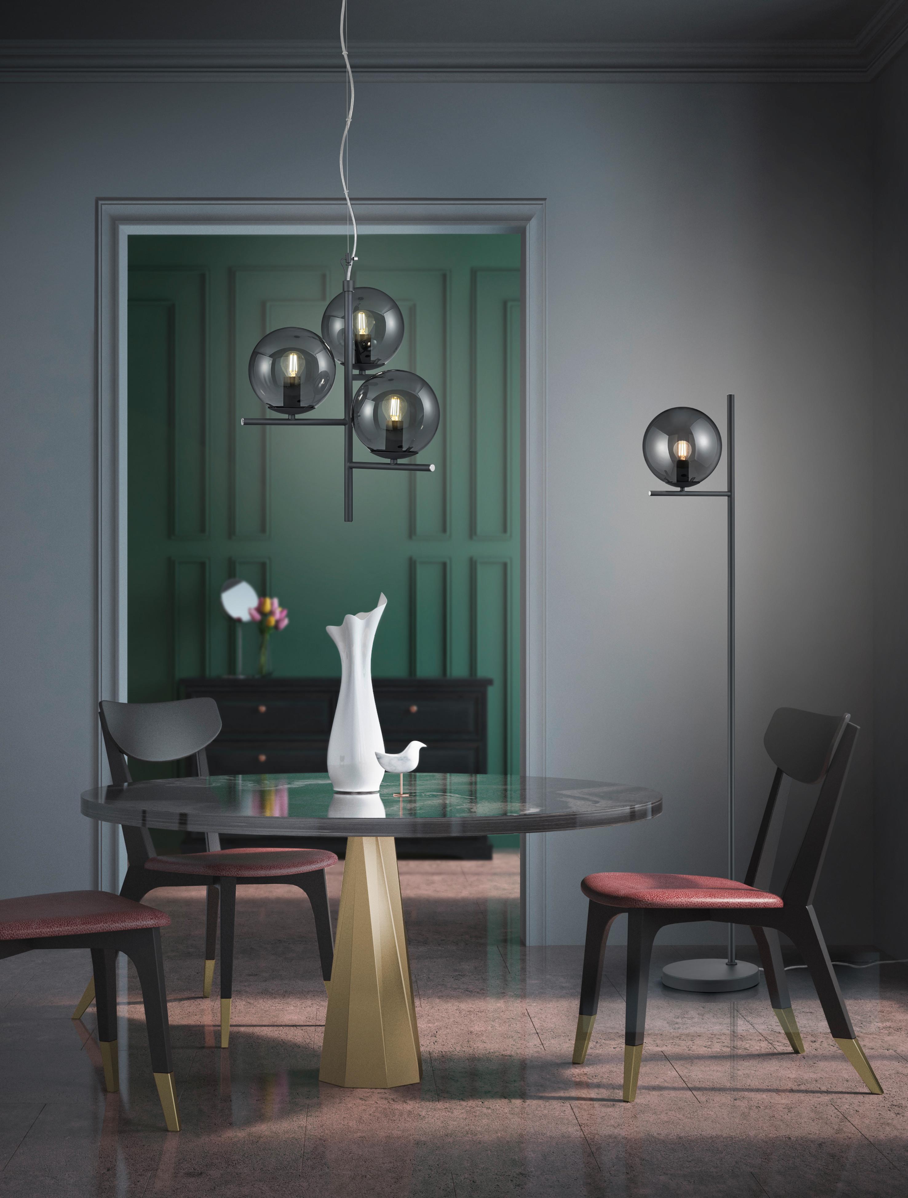 Hängeleuchte Pure H: 150 cm 3-Flammig, Rauchglas Anthrazit - Anthrazit, Basics, Glas/Metall (40/150cm) - Trio Leuchten