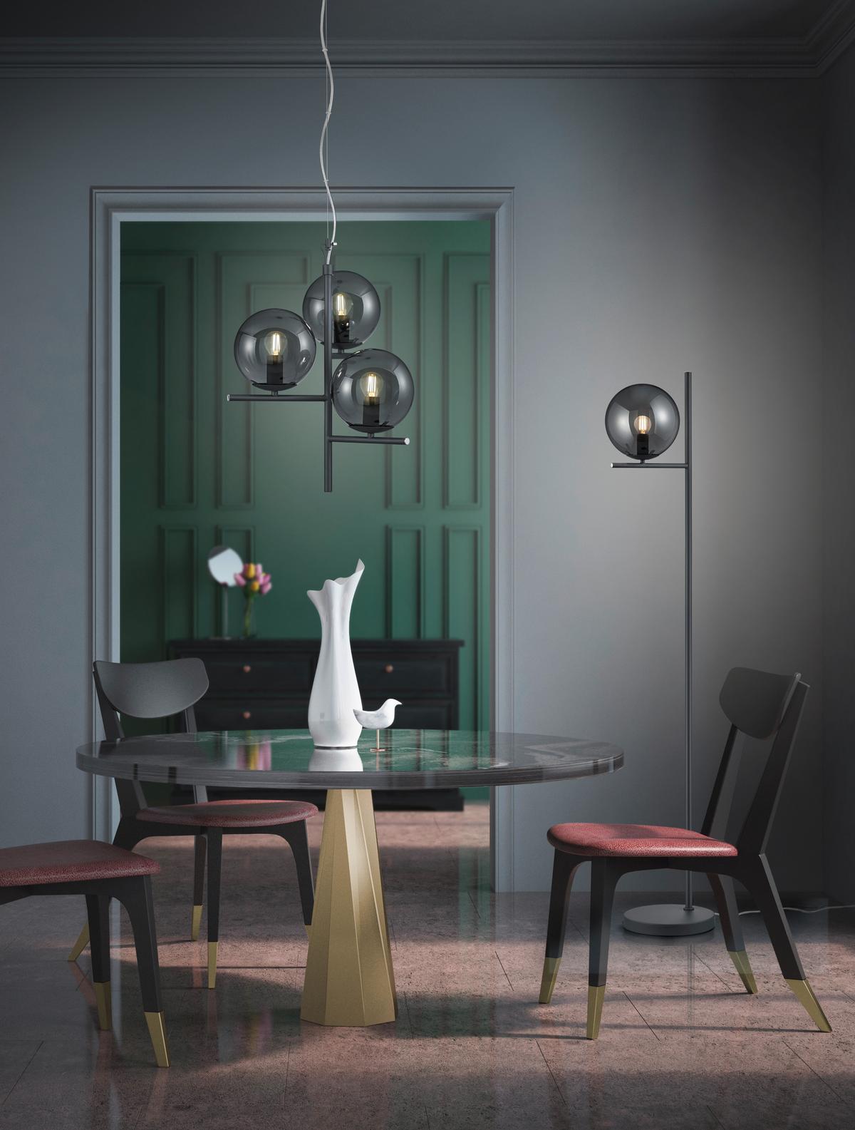 Hängeleuchte Pure H: 150 Cm 3-Flammig, Rauchglas Anthrazit - Anthrazit, Basics, Glas/Metall (40/150cm) - Trio Leuchten