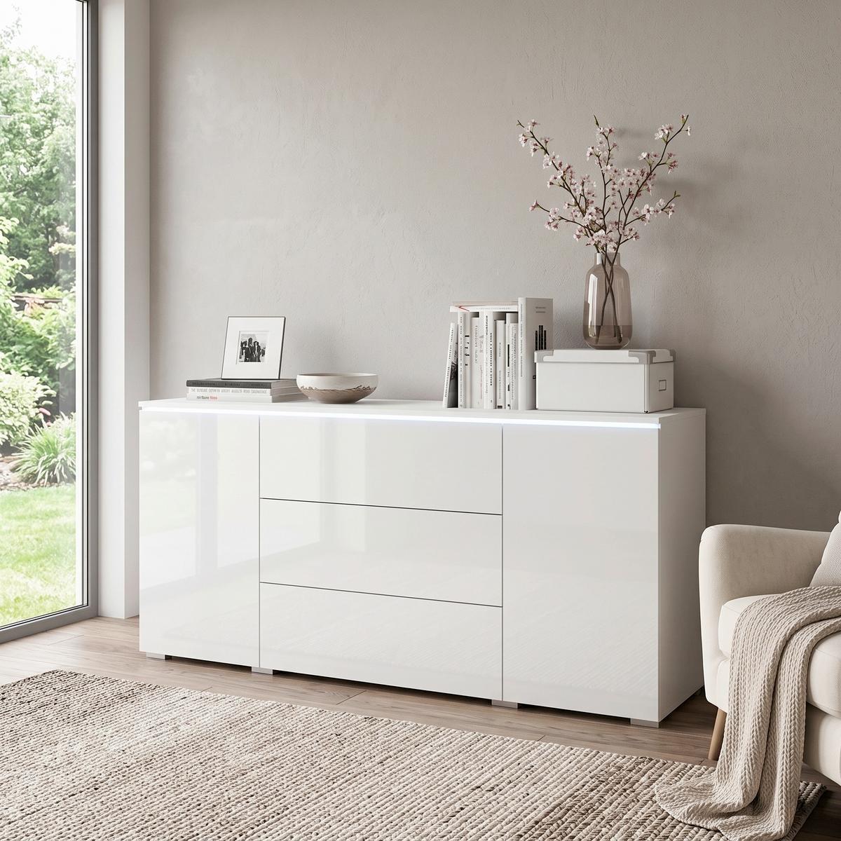 Široká komoda VERA biela VL - sivá/biela, Lifestyle, kompozitné drevo/plast (150/67,9/39,5cm) - P & B