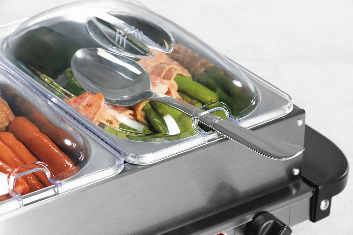 CHAFING-DISH 200W, 220-240V, 3 Behälter - Silberfarben/Schwarz, Basics, Kunststoff/Metall (54,6/14,7/27,8cm) - GOURMETMAXX