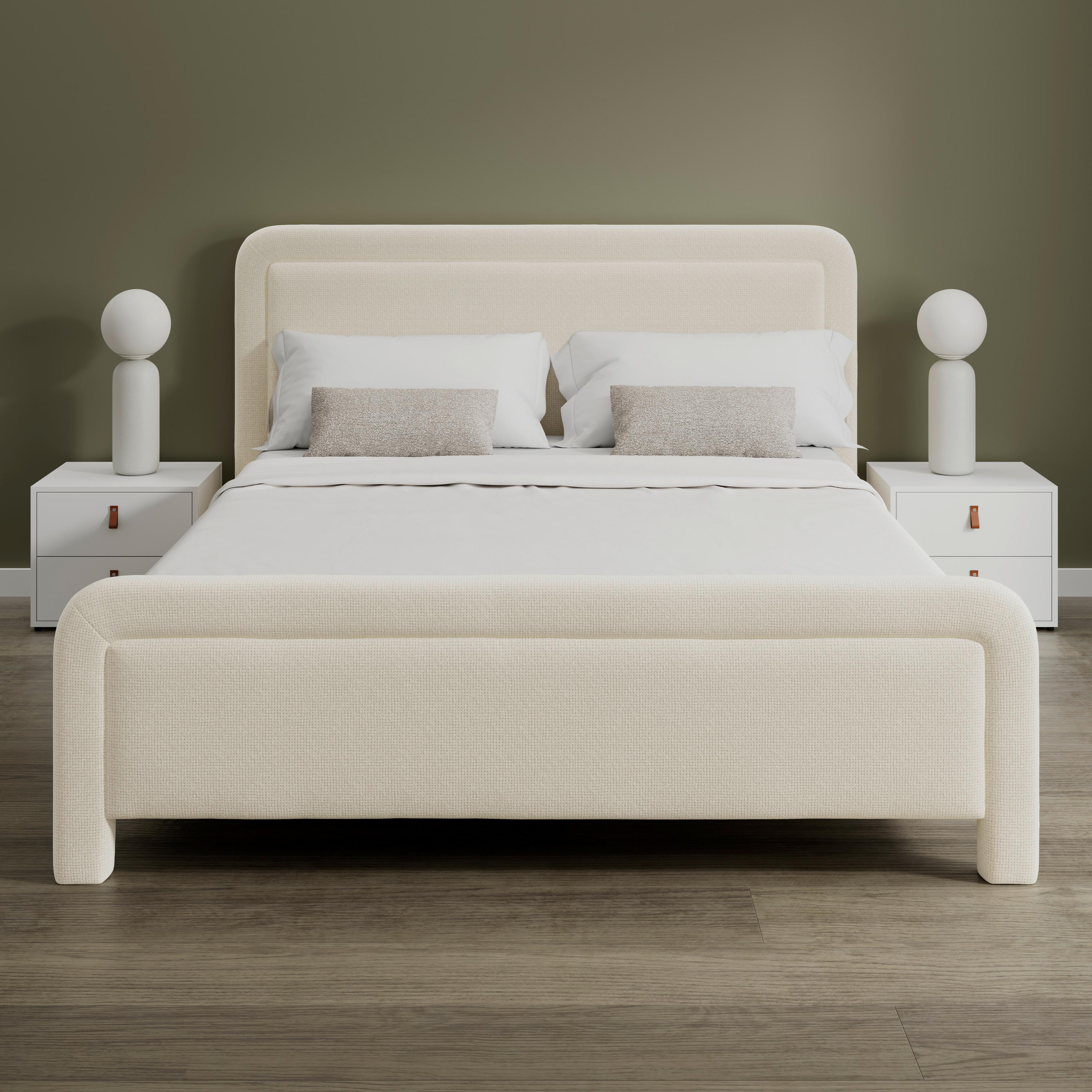 Čalouněná postel XIRELIA 160x200 cm, slonovinová - barvy dubu/slonovinová, Moderní, kov/dřevo (160/200cm) - Bessagi Home