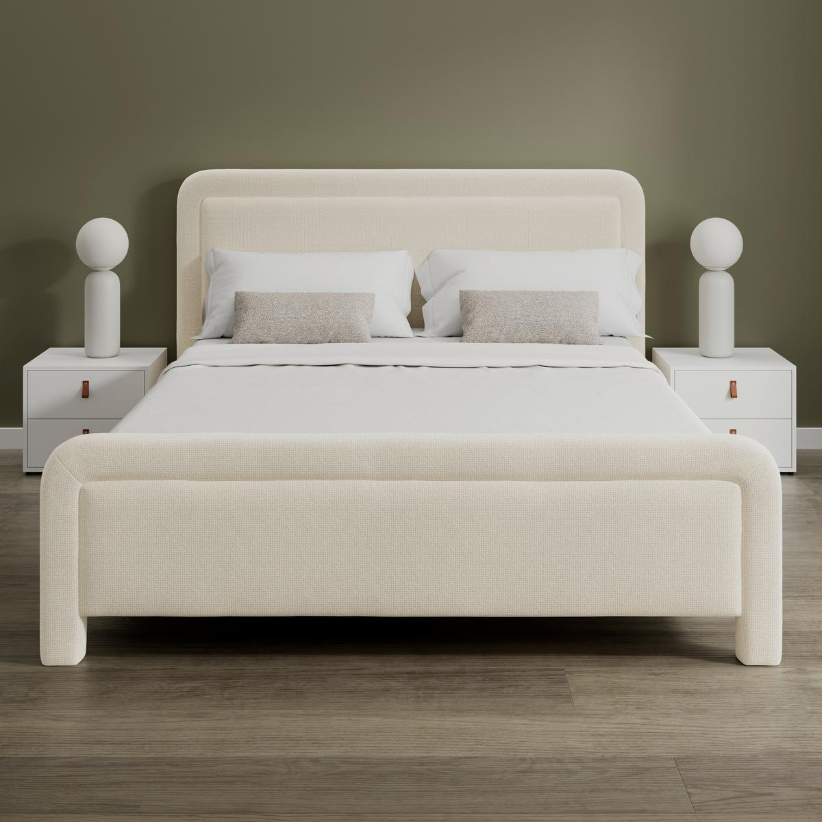 Čalouněná postel XIRELIA 160x200 cm, slonovinová - barvy dubu/slonovinová, Moderní, kov/dřevo (160/200cm) - Bessagi Home