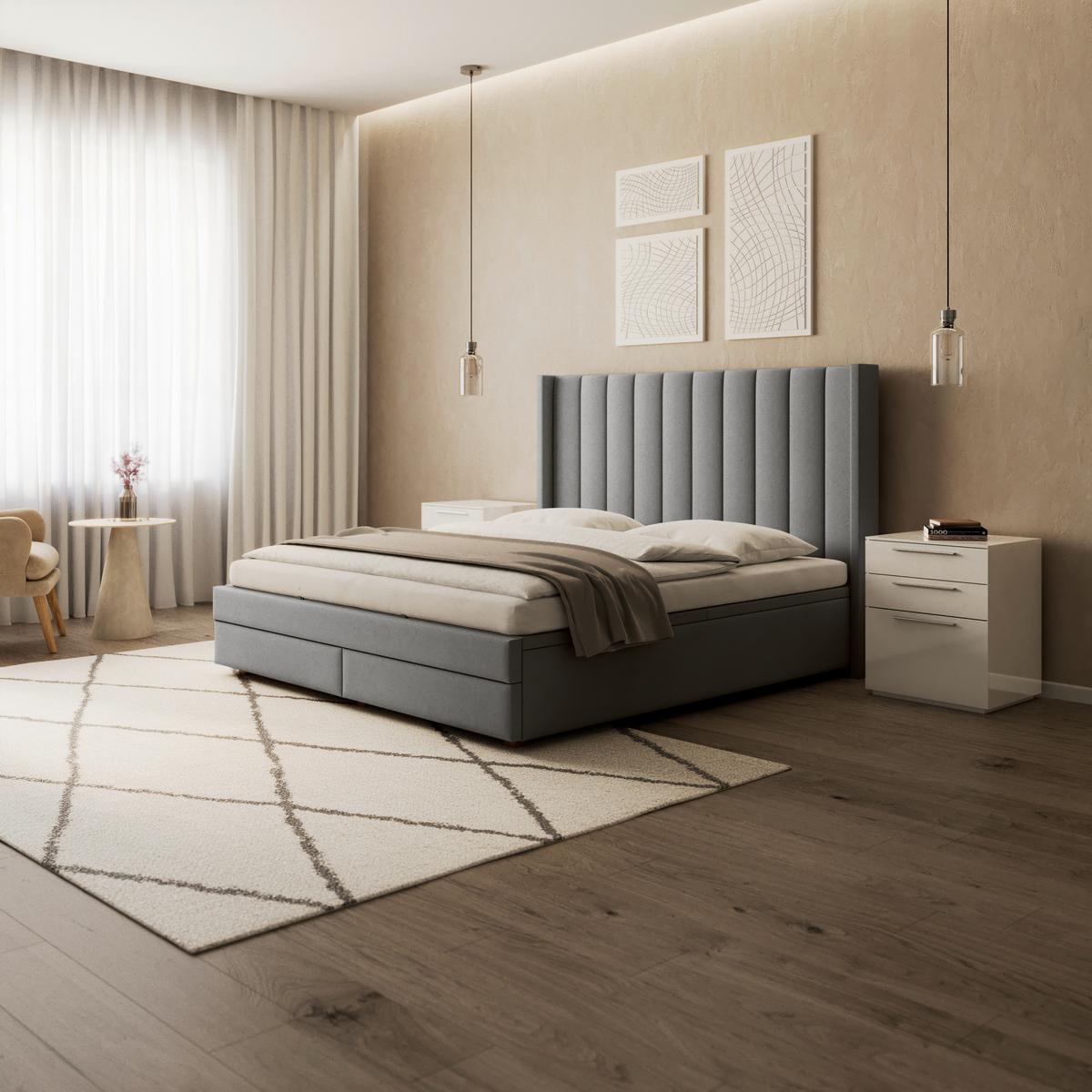 Čalúnená posteľ MAYA 180x200, sivá - sivá/tmavohnedá, Modern, kov/drevo (180/200cm) - Bessagi Home