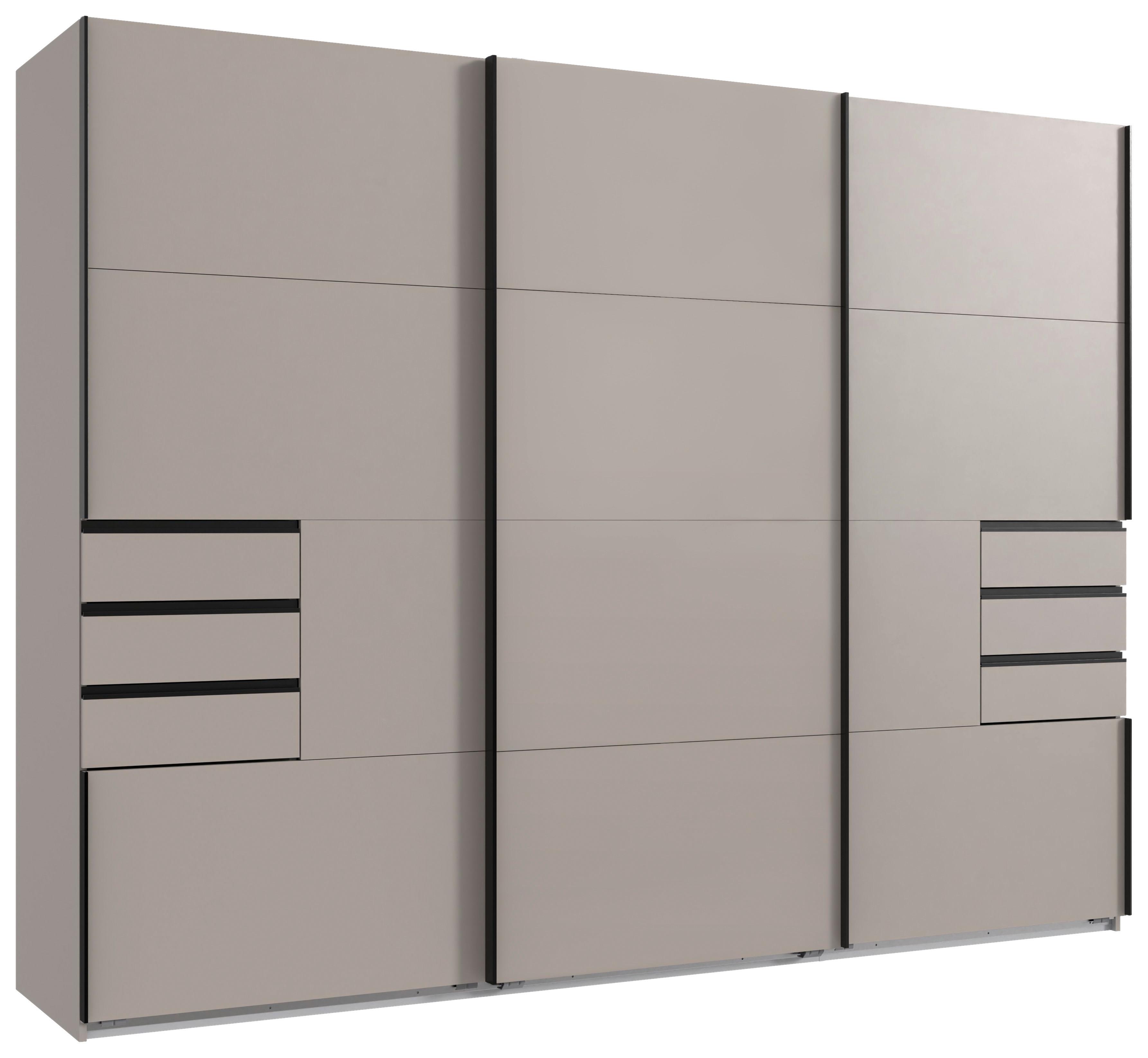 Skriňa s posuv. dverami SAIGON sahara sivá/sklo, š. 270 cm - čierna/sivobéžová, Konventionell, kov/kompozitné drevo (270/208/64cm) - Premium Living