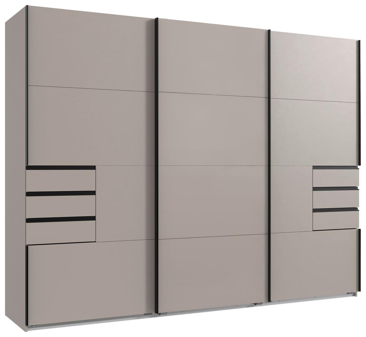 Skriňa s posuv. dverami SAIGON sahara sivá/sklo, š. 270 cm - čierna/sivobéžová, Konventionell, kov/kompozitné drevo (270/208/64cm) - Premium Living