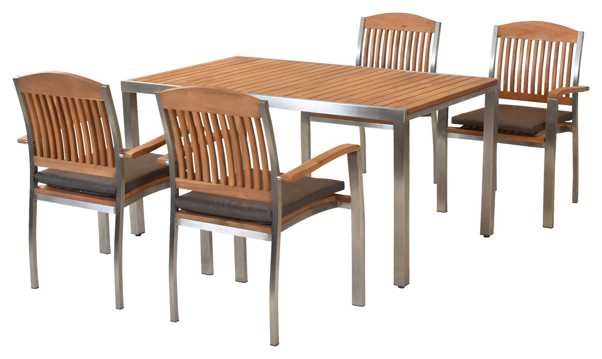 Gartenset Keros - Silberfarben/Naturfarben, MODERN, Holz/Textil - Gardenson