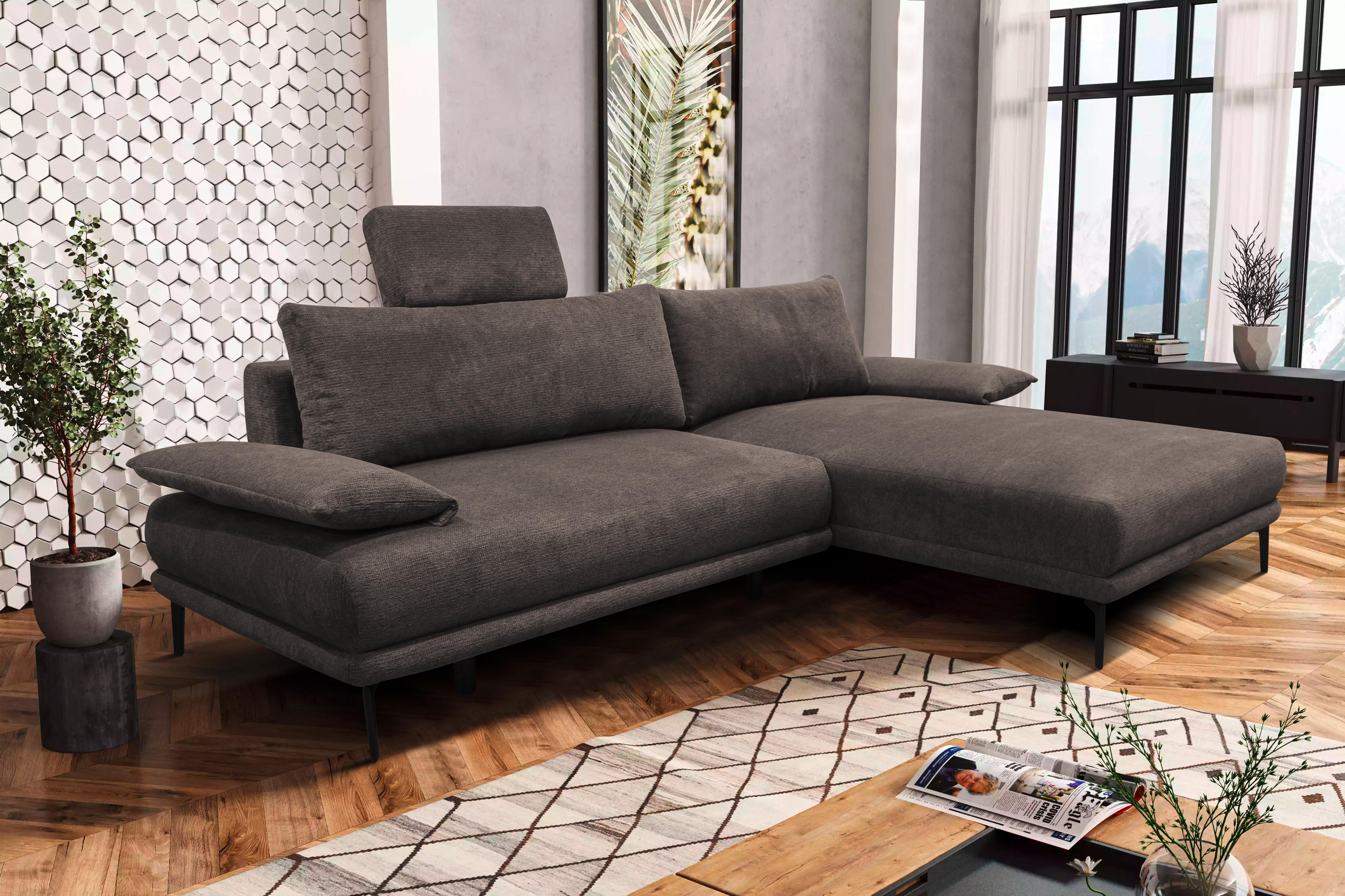 Ecksofa Mit Bettkasten Lagacy 260x192 Cm Webstoff Graubraun - Graubraun/Schwarz, Design, Textil (260/192cm) - MID.YOU