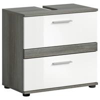 Waschbeckenunterschrank Blake Rauchsilber/Weiß B: 60 cm - Weiß Hochglanz, MODERN, Holzwerkstoff (60/57/34cm) - MID.YOU