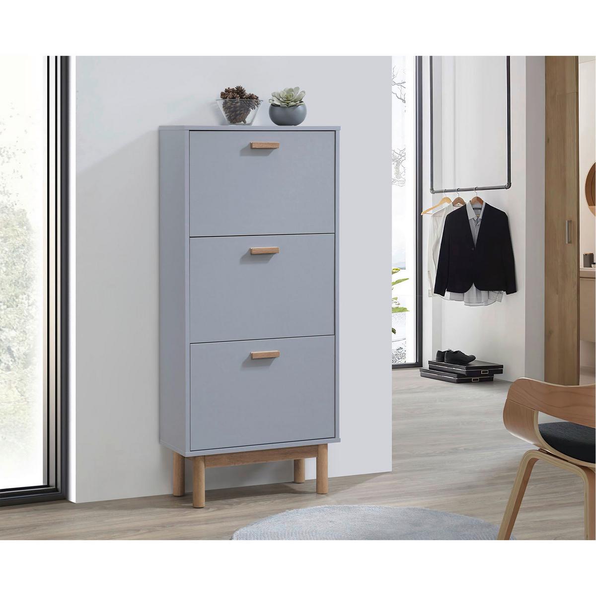 Schuhkipper Melanie Grau/ Eiche Dekor B: 58 Cm - Eichefarben/Grau, Design, Holzwerkstoff (58/131/25cm) - MID.YOU