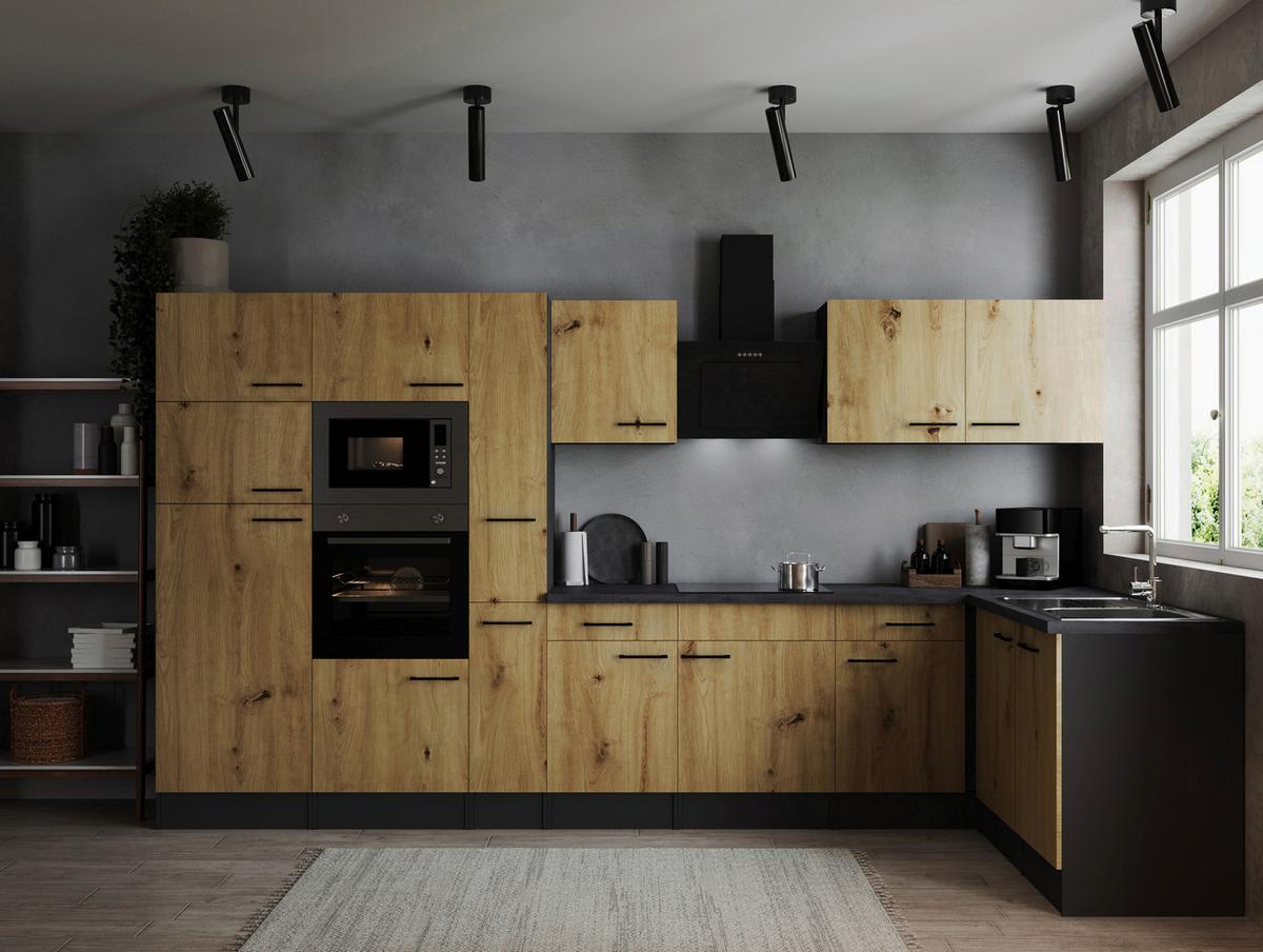 Eckküche Oliver Artisan Dekor S: 370x172 Cm - Eiche Artisan/Grau, Design, Holzwerkstoff (370/172cm) - Respekta