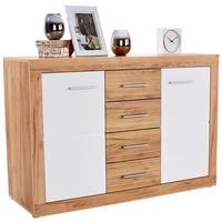 Kommode Xeno, Weiß/Eichefarben BxHxT: 137,5x86x39,9 cm - Eichefarben/Weiß, MODERN, Holzwerkstoff (137,5/86/39,9cm)