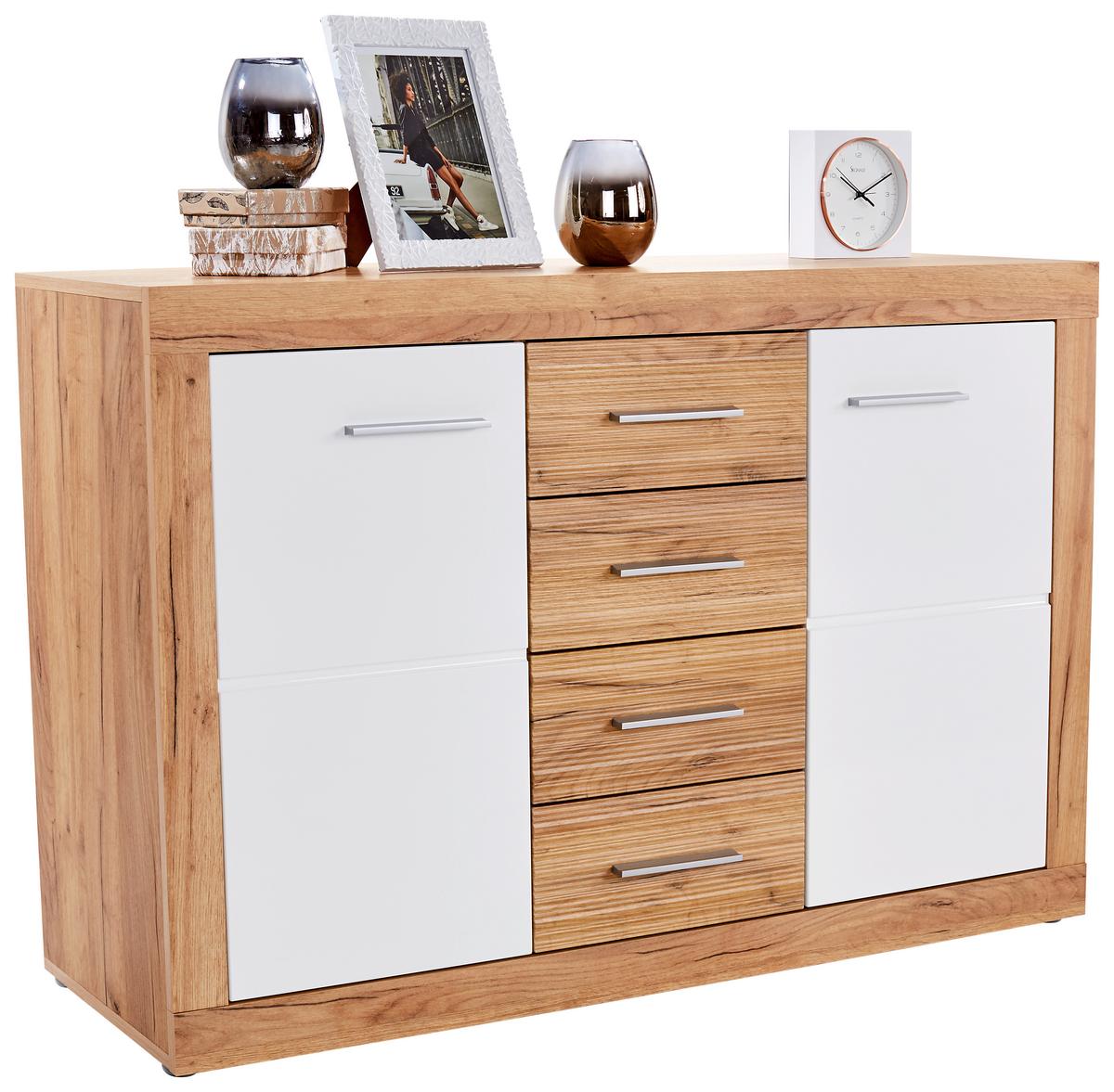 Kommode Xeno, Weiß/Eichefarben BxHxT: 137,5x86x39,9 cm - Eichefarben/Weiß, MODERN, Holzwerkstoff (137,5/86/39,9cm)