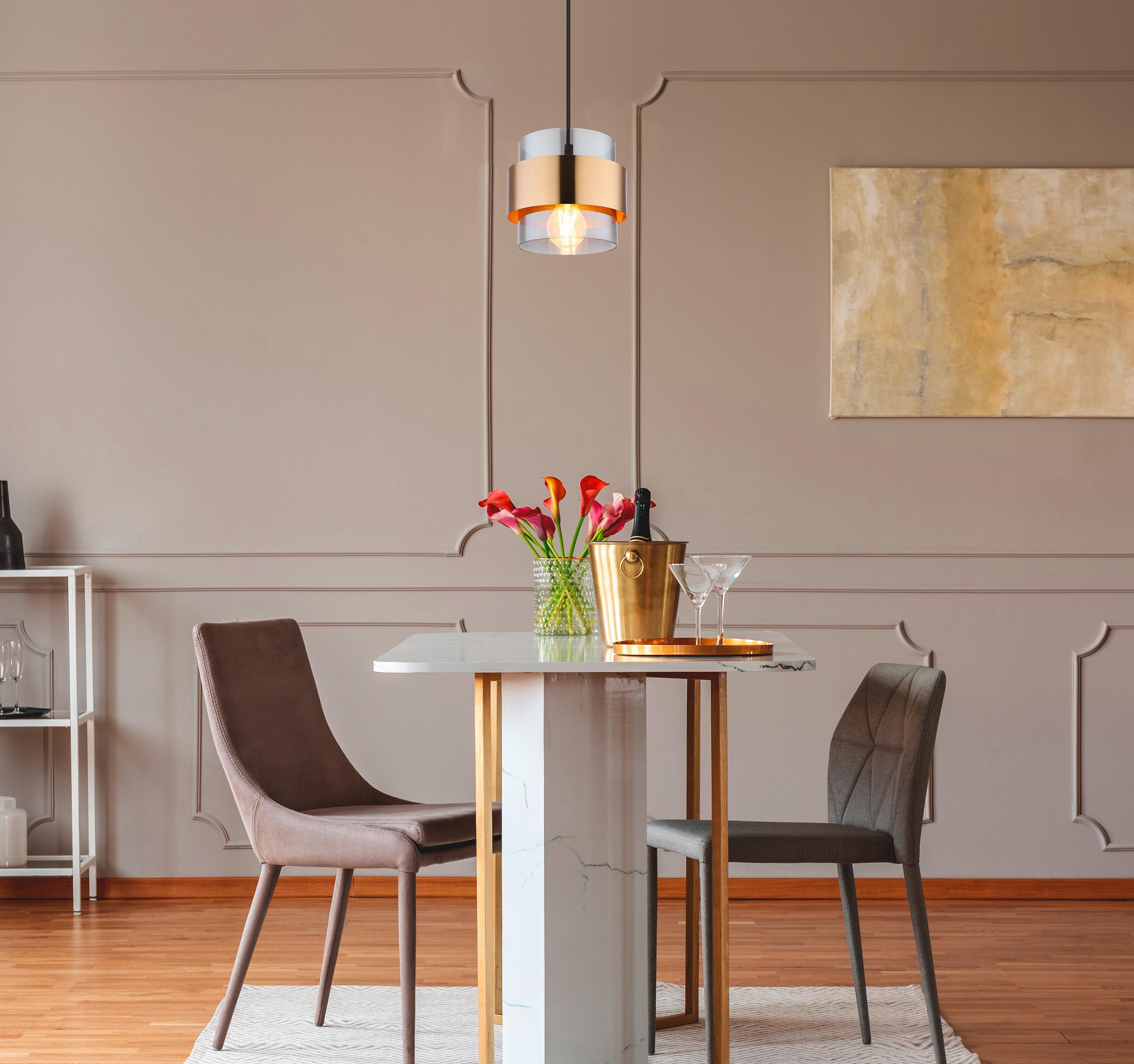 Függőlámpa 15560h - fekete/sárgaréz, Design, Üveg/fém (18/120cm) - Globo