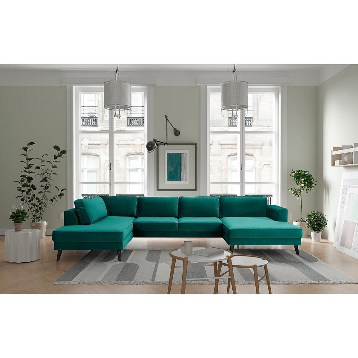 Wohnlandschaft Lumber Jack Petrol U: 201x85x354 - Wengefarben/Petrol, MODERN, Textil (201/85/354cm) - Trendmanufaktur