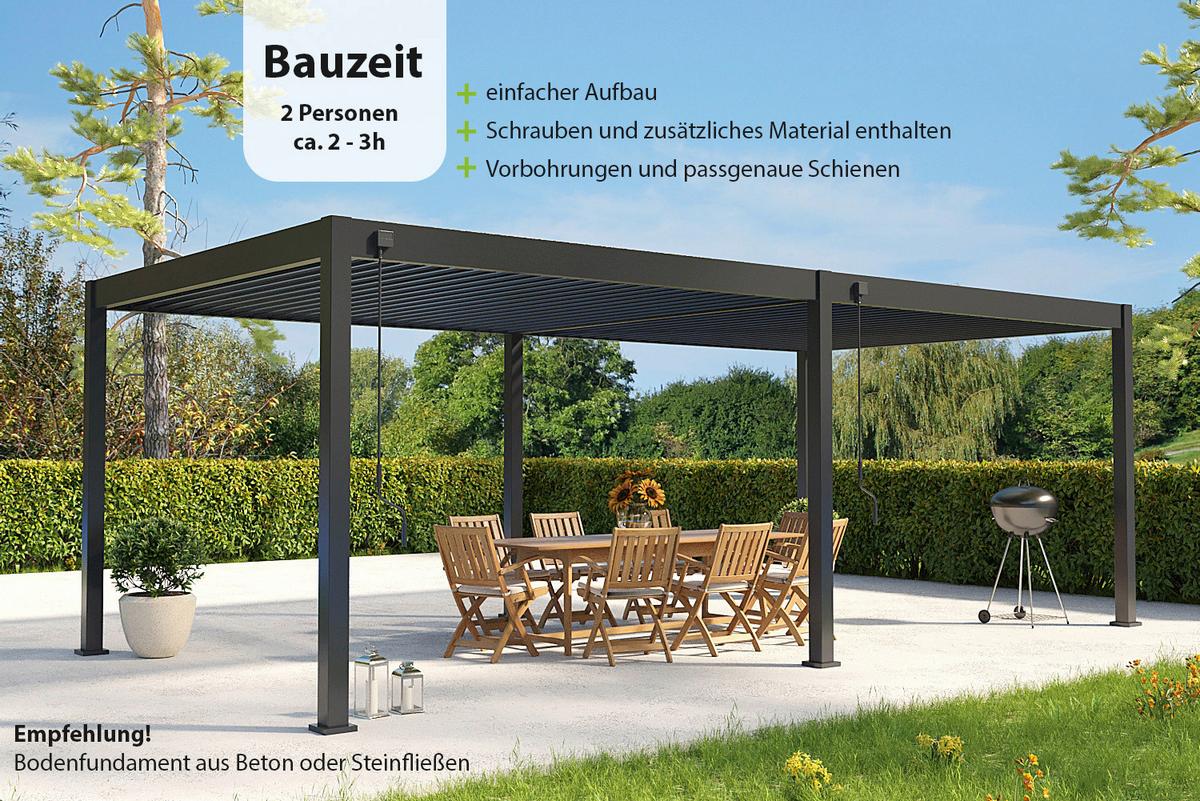 Pergola Deluxe 720x360cm Sturmfest, Gartenpavillon - Anthrazit, Basics, Metall (720/255/360cm) - WEIDE
