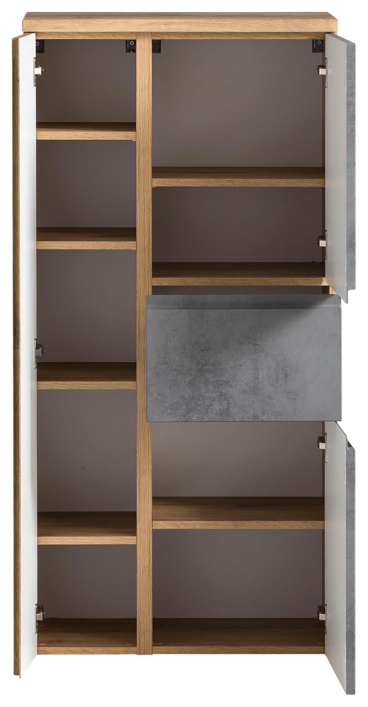 Midischrank Verese B: 65 cm Hellgrau/Eiche Wotan - Silberfarben/Eiche Wotan, MODERN, Holzwerkstoff (65/130/35cm) - Held
