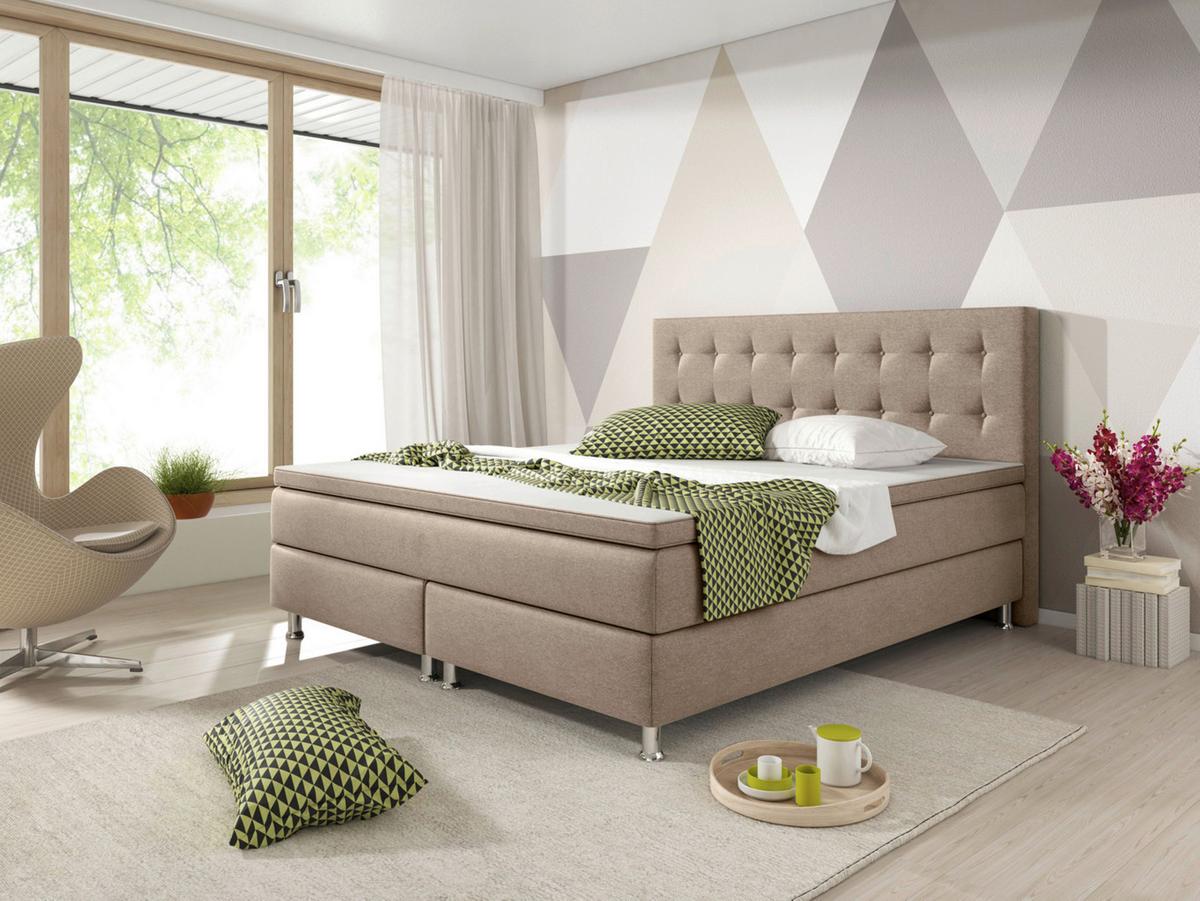 Boxspringbett Mit Topper Kingsize 180x210 Köln - Silberfarben/Cappuccino, KONVENTIONELL, Textil (180/115/210cm) - MID.YOU