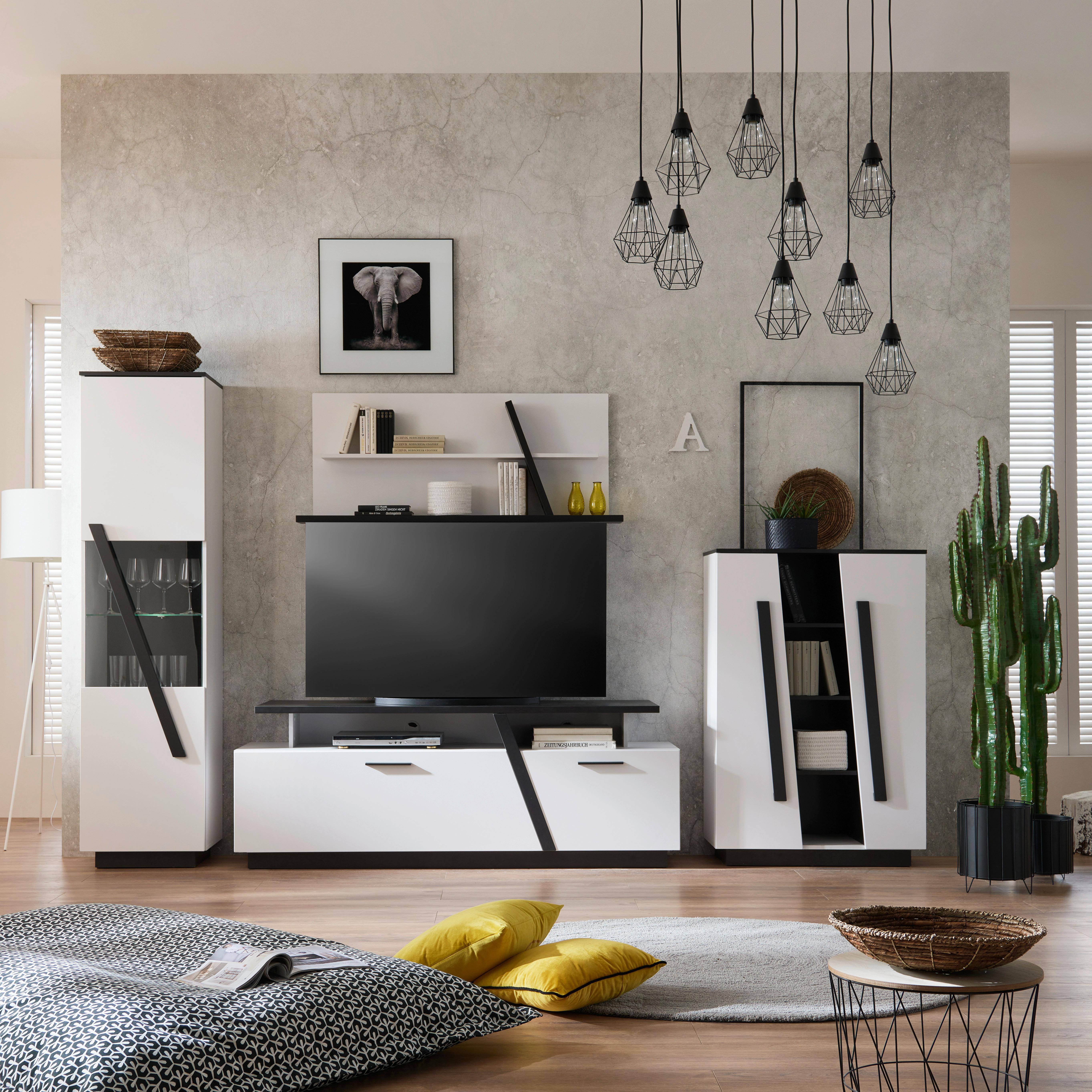 Highboard B: 85 cm Maxi Weiß/Grau - MODERN, Holzwerkstoff (85/127,5/42cm)