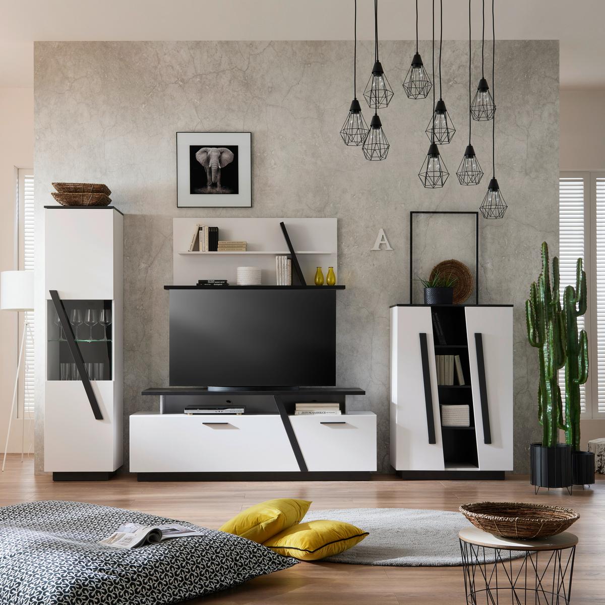 Highboard B: 85 cm Maxi Weiß/Grau - MODERN, Holzwerkstoff (85/127,5/42cm)