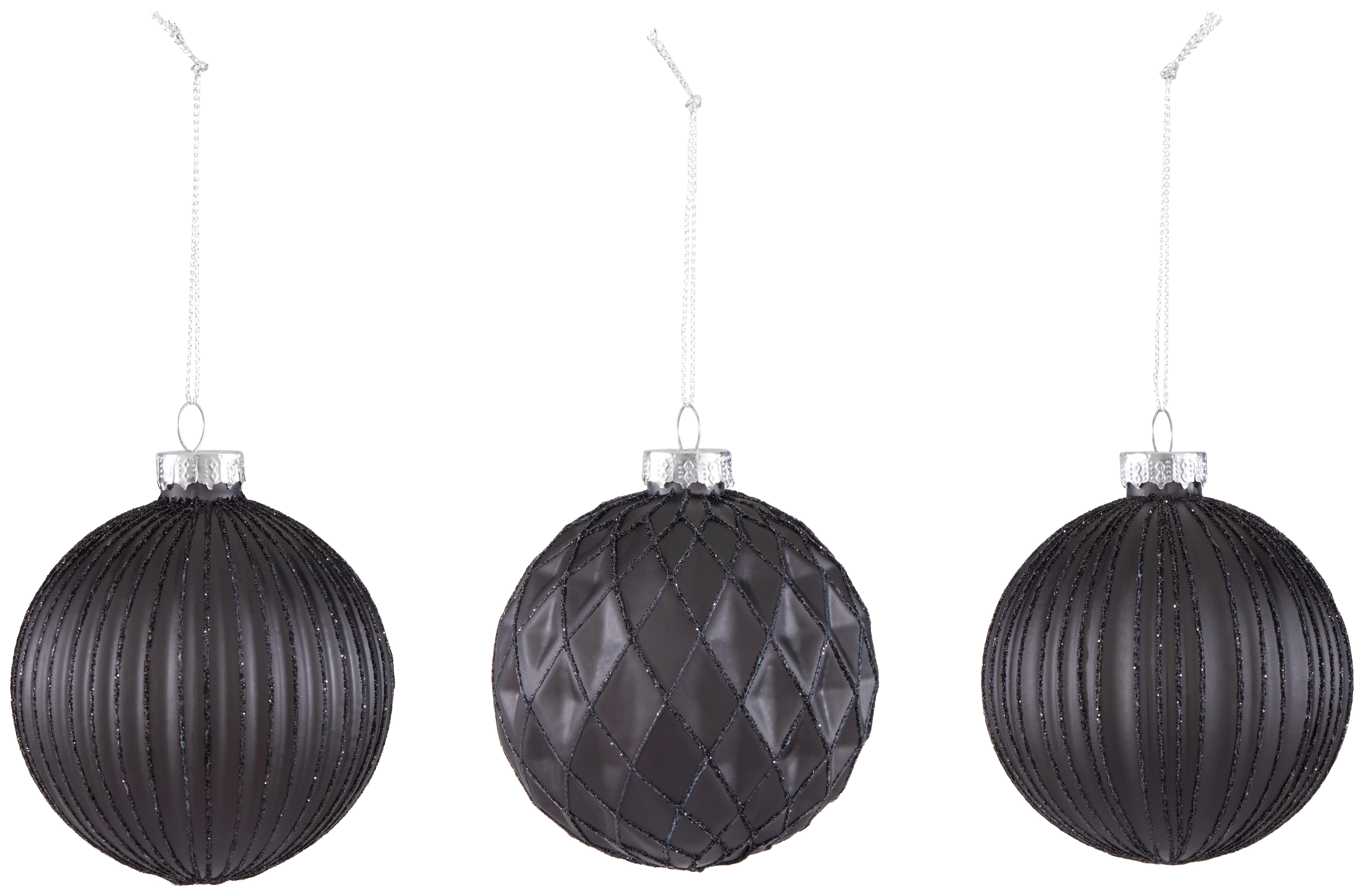 Sada Vánočních Koulí Miracle, 12ks/bal. - černá, kov/textil (8cm) - Modern Living
