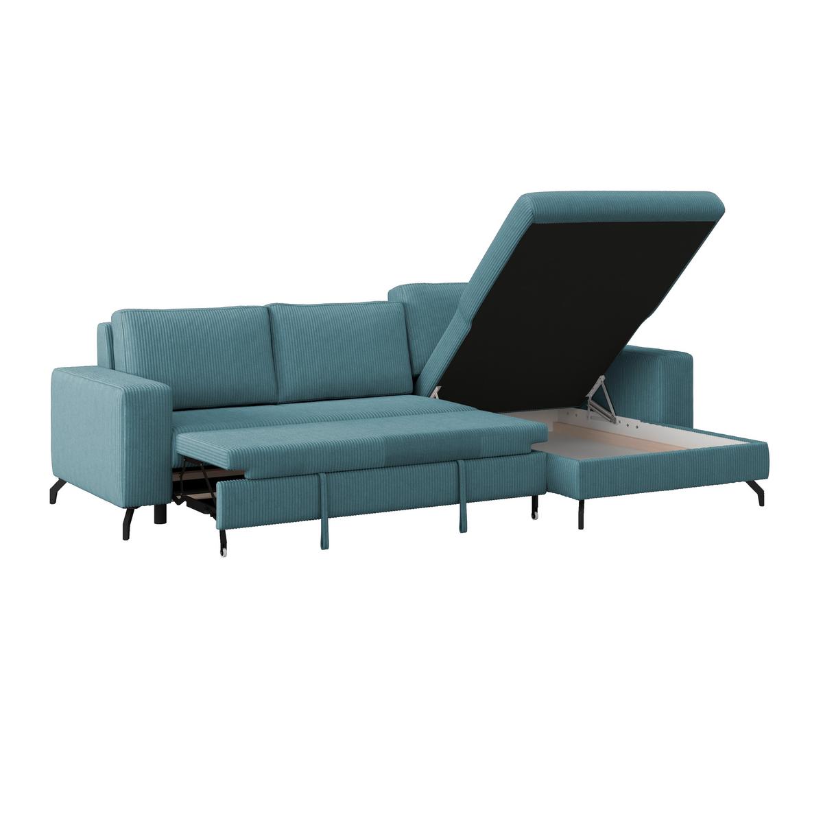 Ecksofa mit Schlaffunktion & Bettkasten Cloud Hellblau Cord - Hellblau, Trend, Textil (290/178cm)